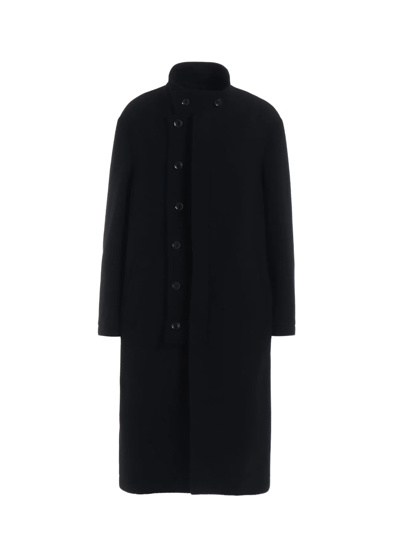 DOUBLE-WEAVE MELTON STAND COLLAR COAT sold by Yohji Yamamoto