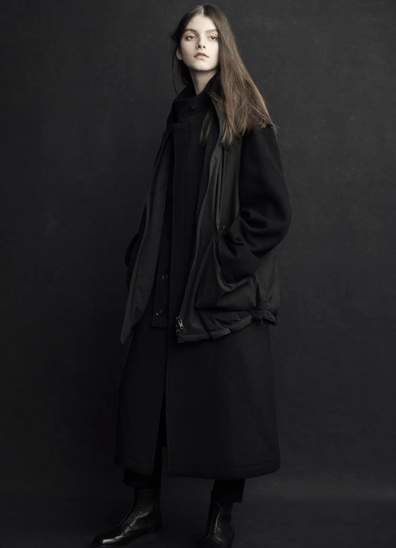 DOUBLE-WEAVE MELTON STAND COLLAR COAT sold by Yohji Yamamoto product image thumbnail 3