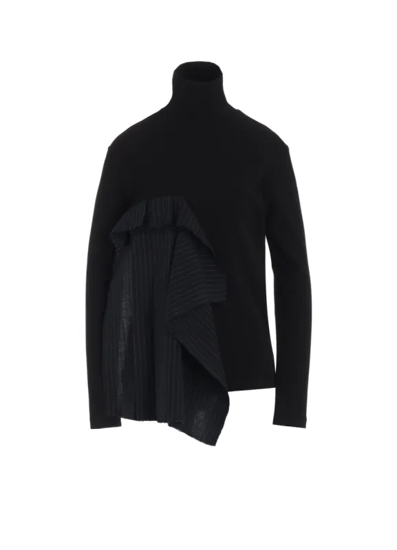COTTON RIB JERSEY LONG-SLEEVED HIGH-NECK T-SHIRT WITH PLEATED STRIPES FABRIC sold by Yohji Yamamoto