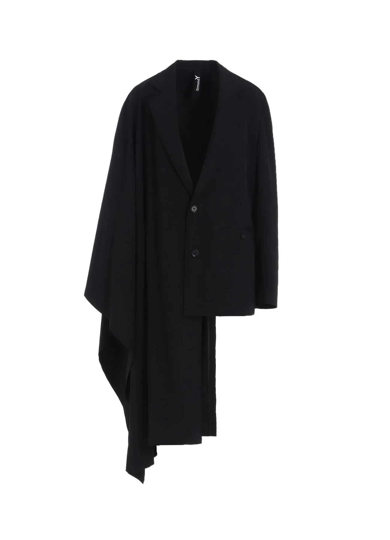 WOOL GABARDINE ASYMMETRIC CAPE-JACKET sold by Yohji Yamamoto