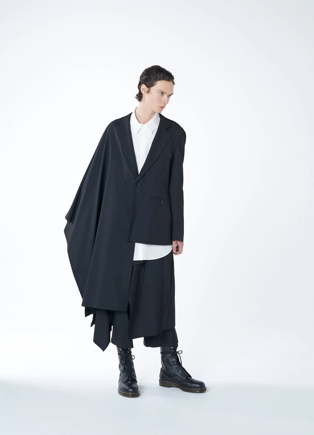 WOOL GABARDINE ASYMMETRIC CAPE-JACKET sold by Yohji Yamamoto product image thumbnail 2
