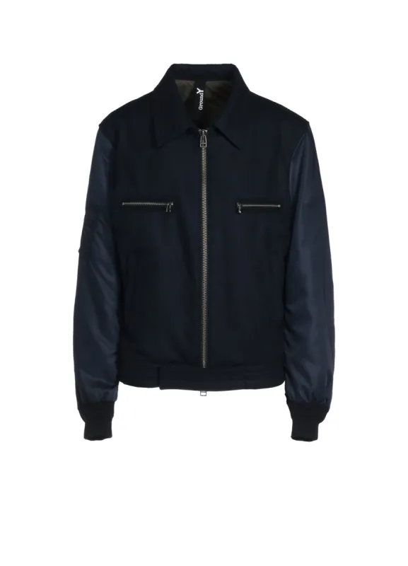 TOP DYED LIGHT FLANNEL+ NYLON TWILL SINGLE RIDERS  JACKET sold by Yohji Yamamoto