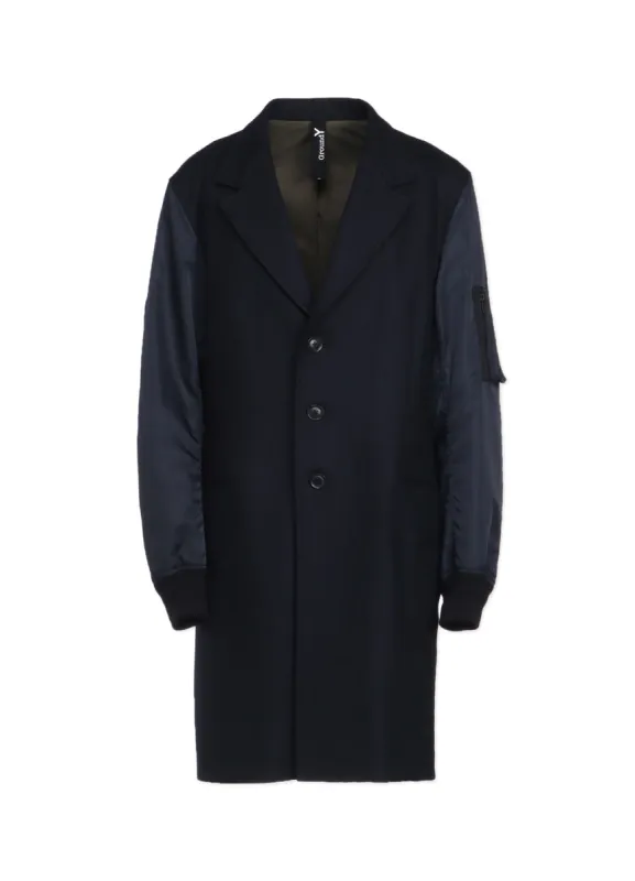 TOP DYED LIGHT FLANNEL+ NYLON TWILL LONG JACKET MA-1 SLEEVE sold by Yohji Yamamoto