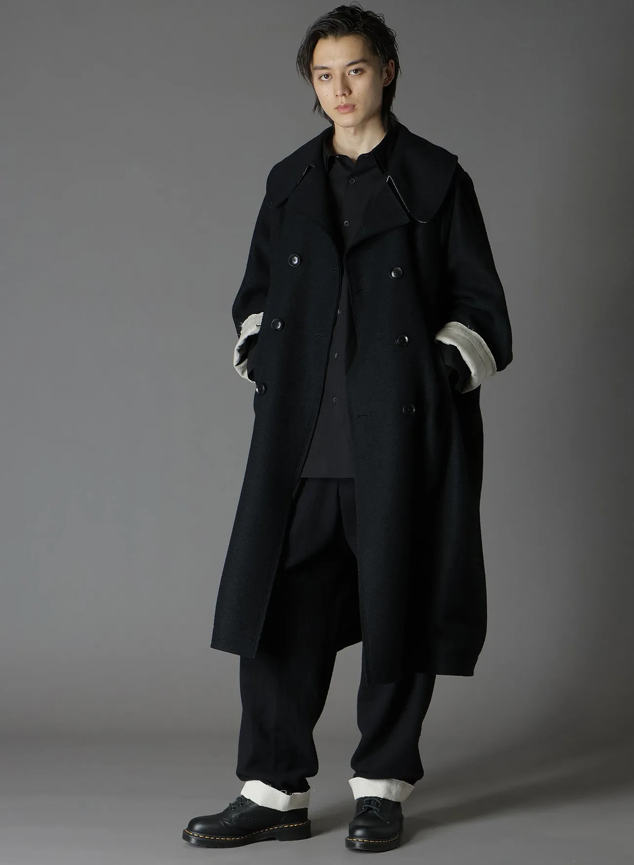 WOOL COMPRESSED BOUCLE TRUNCATED TRENCH COAT sold by Yohji Yamamoto product image thumbnail 3