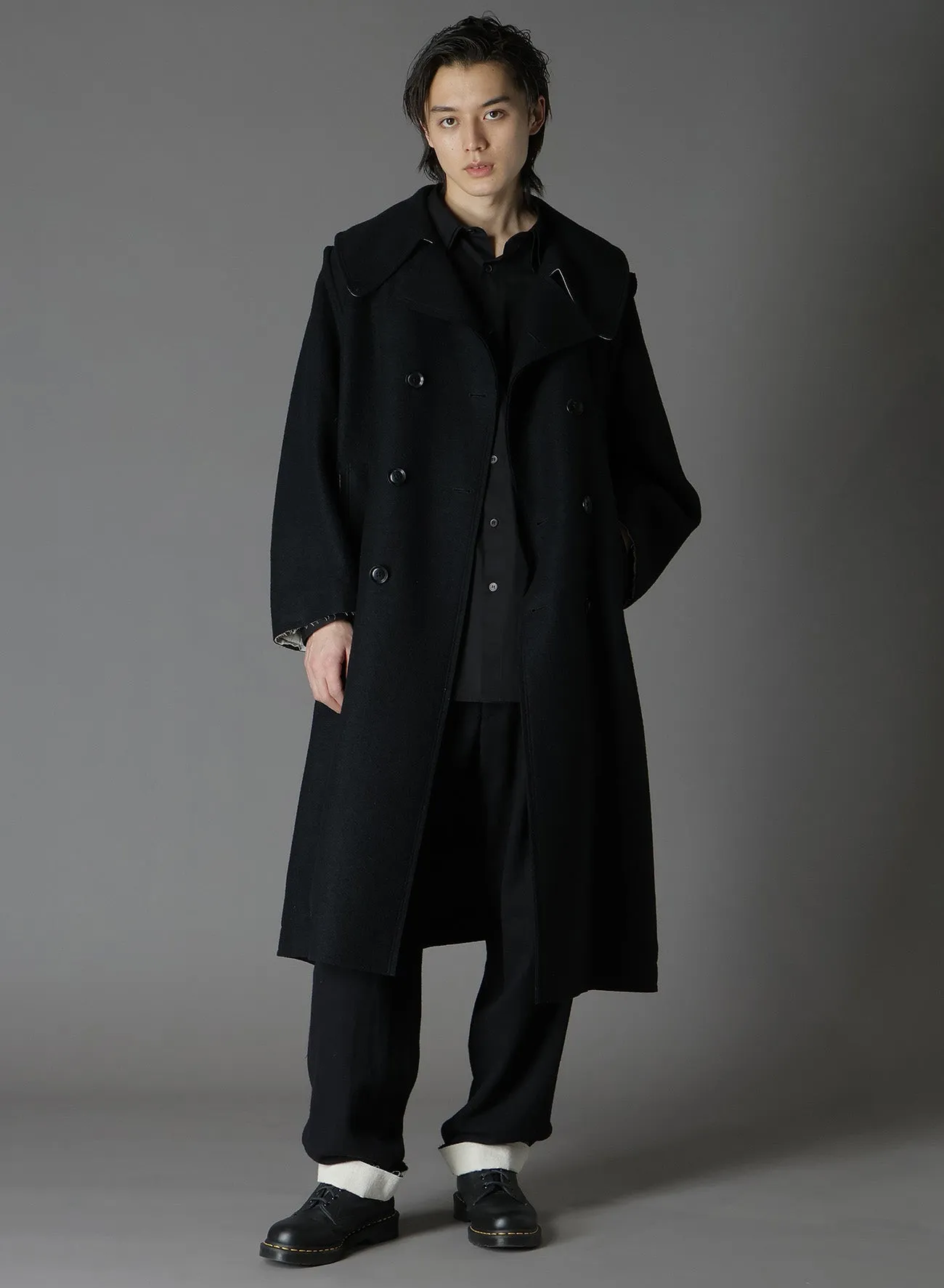 WOOL COMPRESSED BOUCLE TRUNCATED TRENCH COAT sold by Yohji Yamamoto product image thumbnail 2