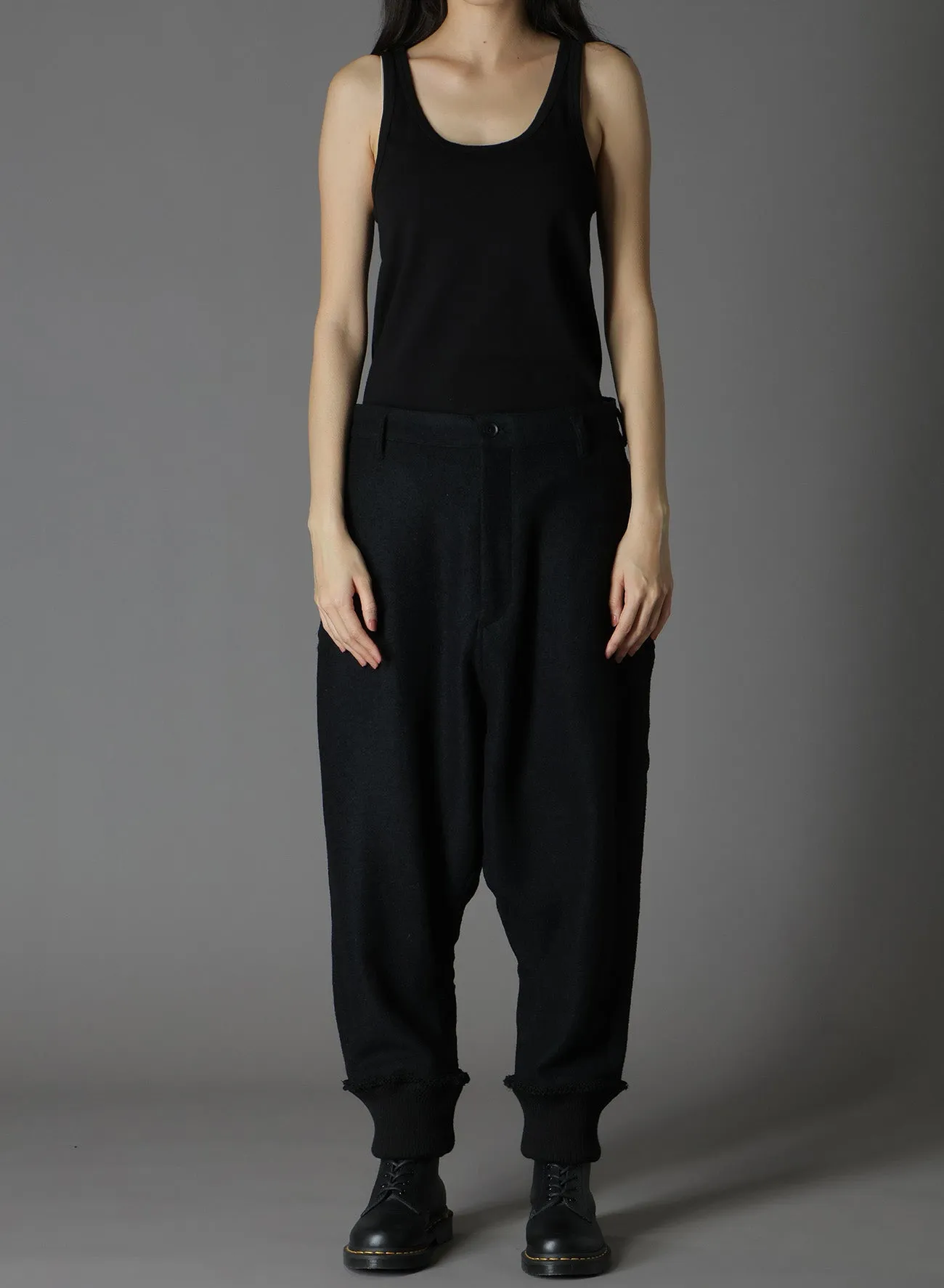 WOOL COMPRESSED BOUCLE RIBBED HEM PANTS sold by Yohji Yamamoto product image thumbnail 3