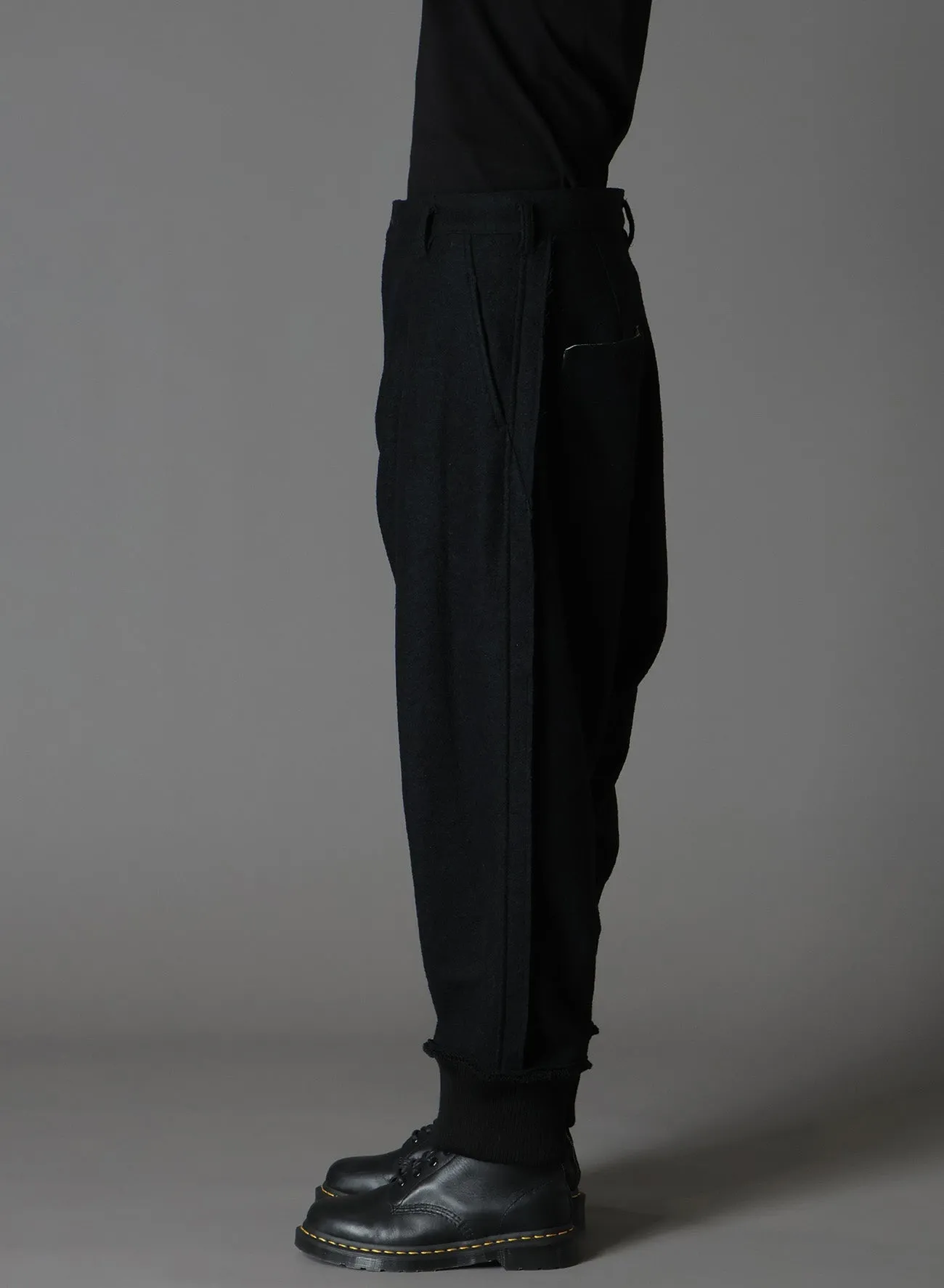 WOOL COMPRESSED BOUCLE RIBBED HEM PANTS sold by Yohji Yamamoto product image thumbnail 4