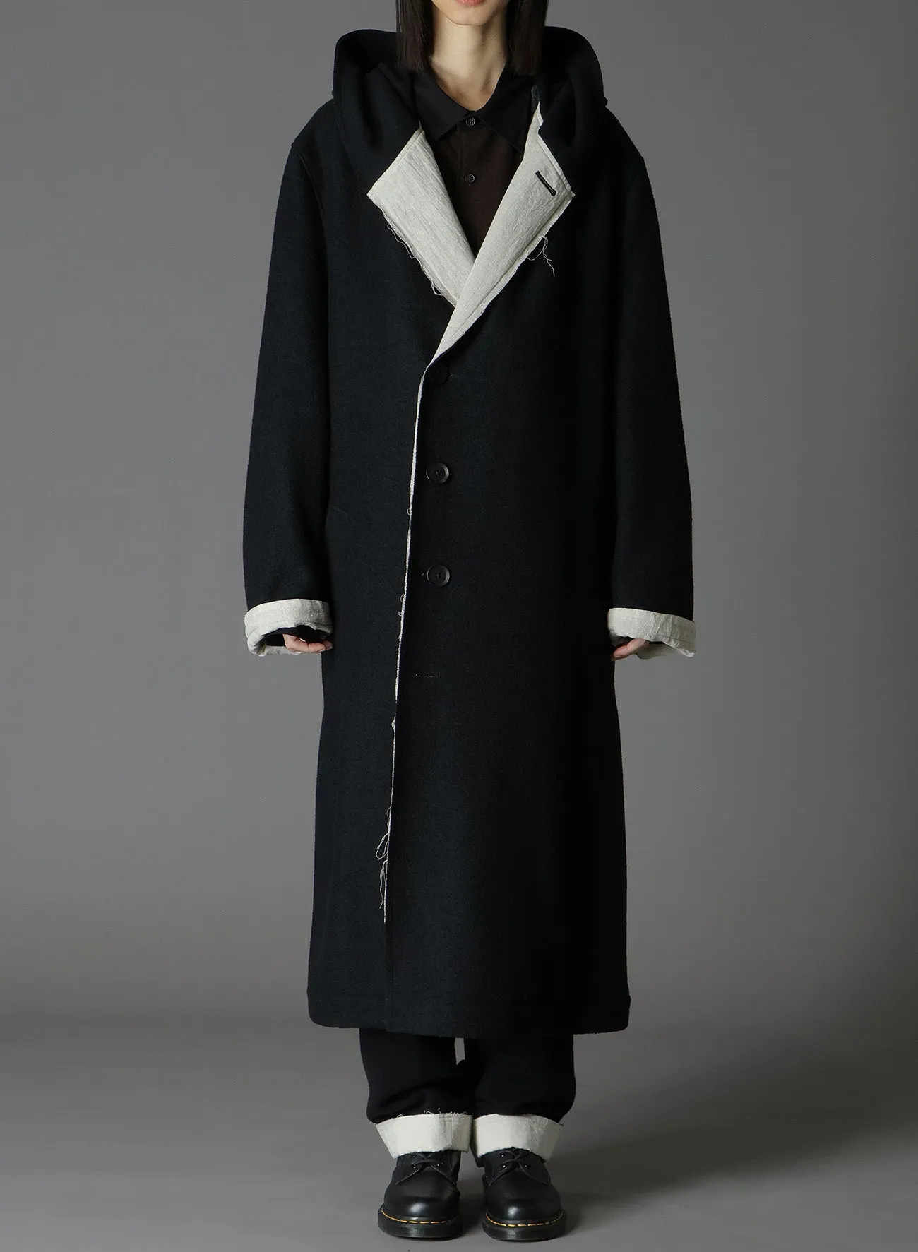 WOOL COMPRESSED BOUCLE TRUNCATED HOOD COAT sold by Yohji Yamamoto product image thumbnail 5