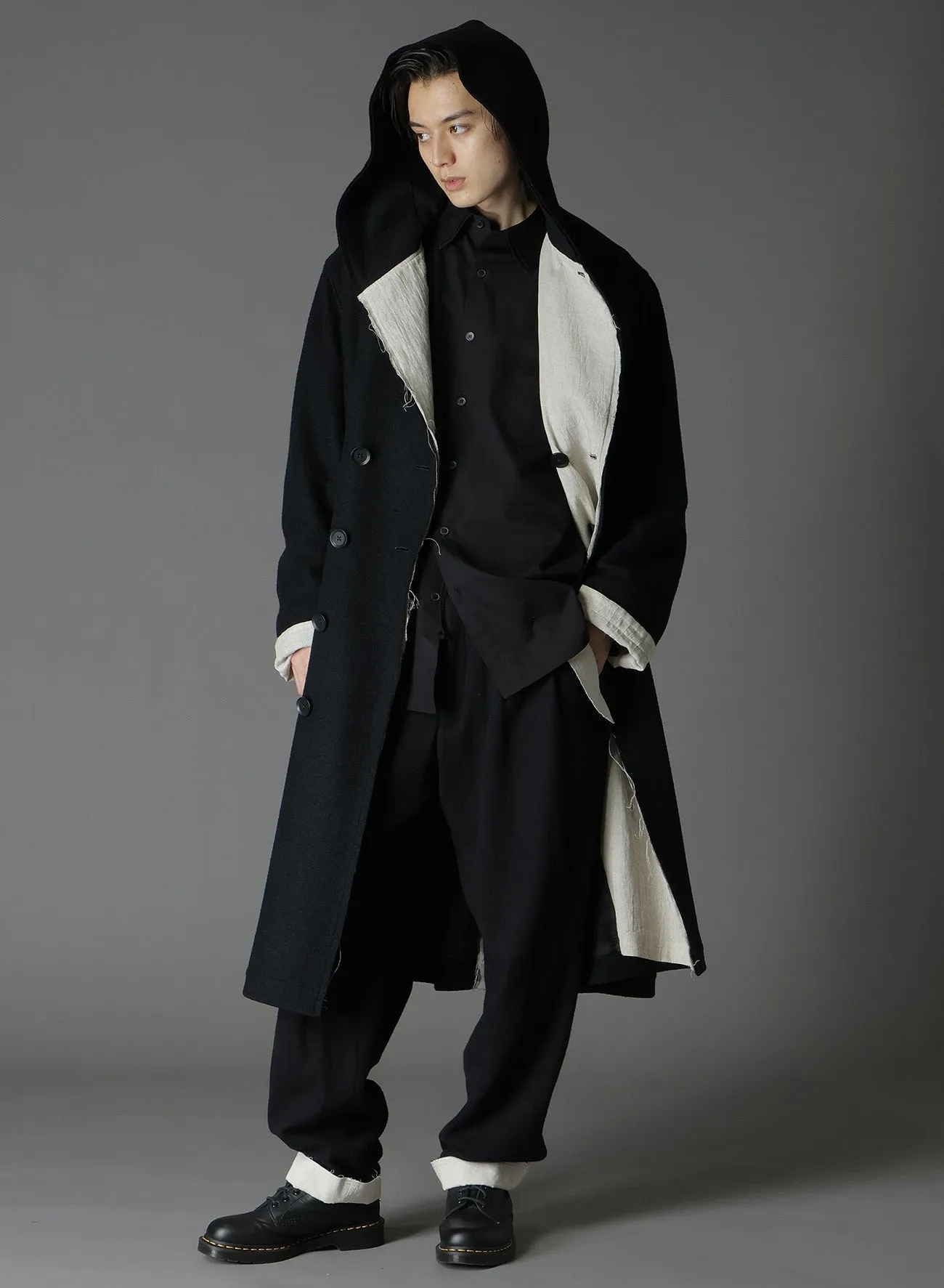 WOOL COMPRESSED BOUCLE TRUNCATED HOOD COAT sold by Yohji Yamamoto product image thumbnail 3
