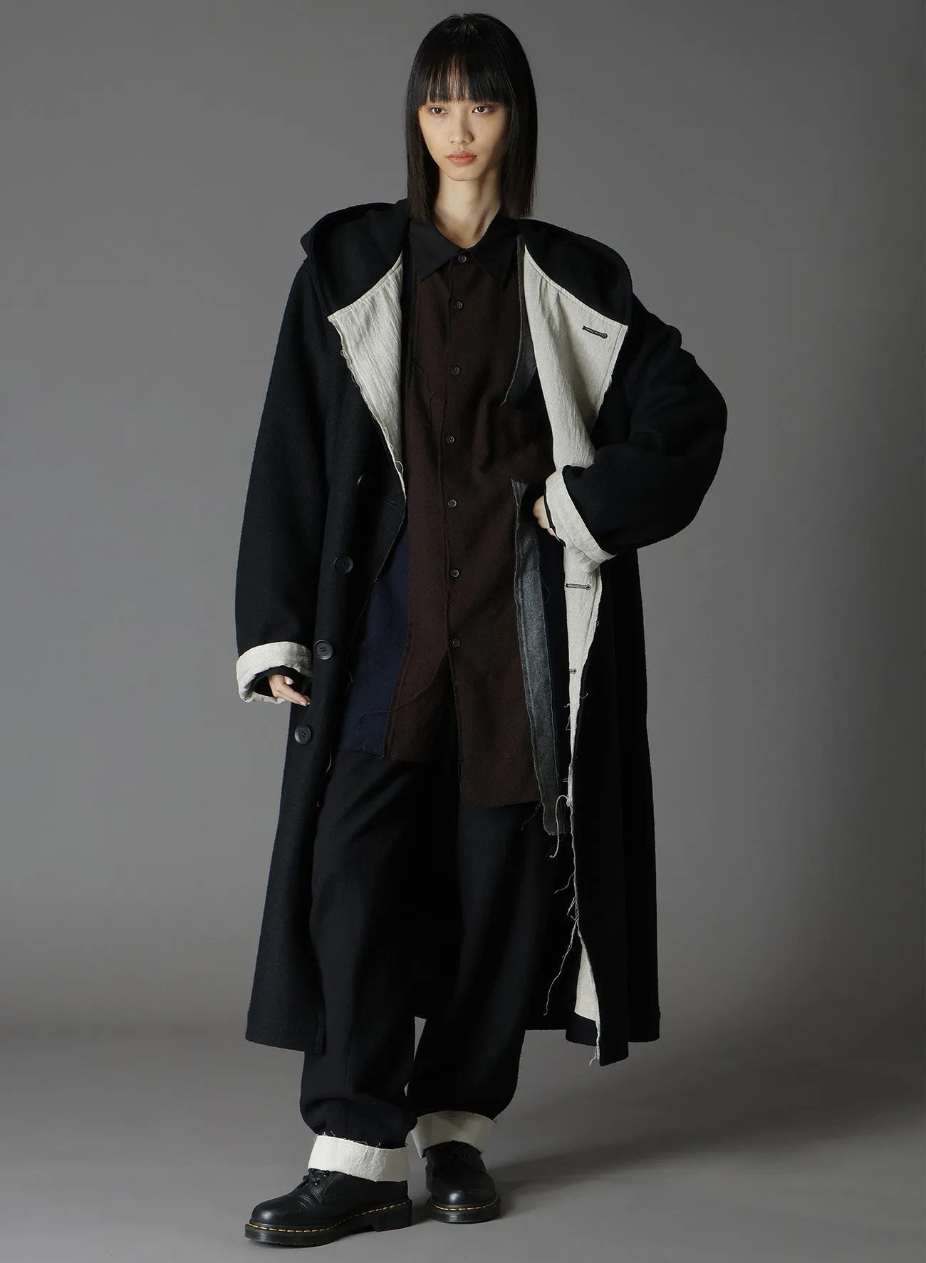WOOL COMPRESSED BOUCLE TRUNCATED HOOD COAT sold by Yohji Yamamoto product image thumbnail 4
