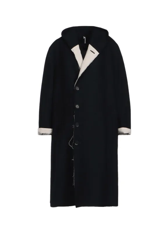WOOL COMPRESSED BOUCLE TRUNCATED HOOD COAT sold by Yohji Yamamoto