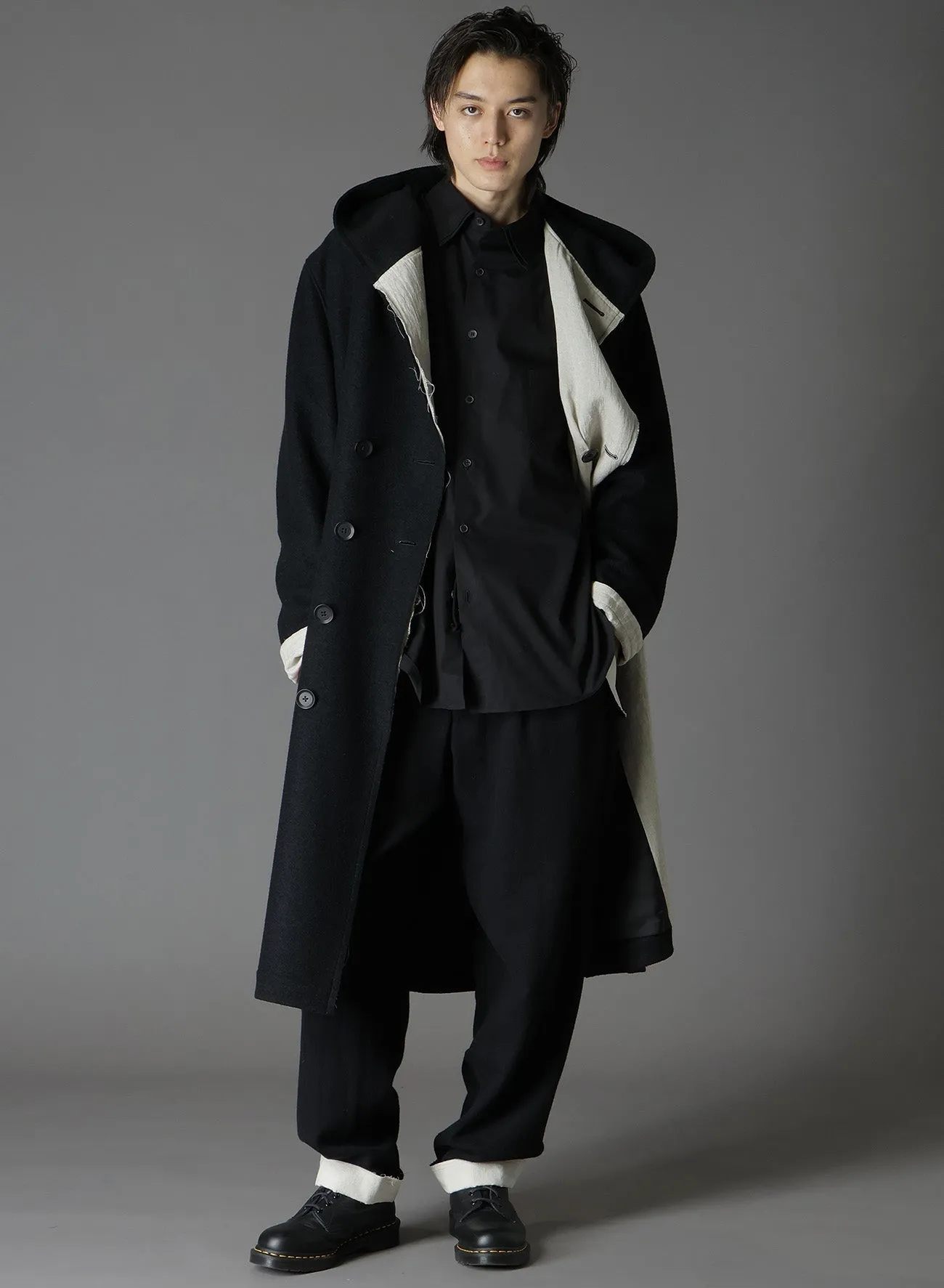 WOOL COMPRESSED BOUCLE TRUNCATED HOOD COAT sold by Yohji Yamamoto product image thumbnail 2
