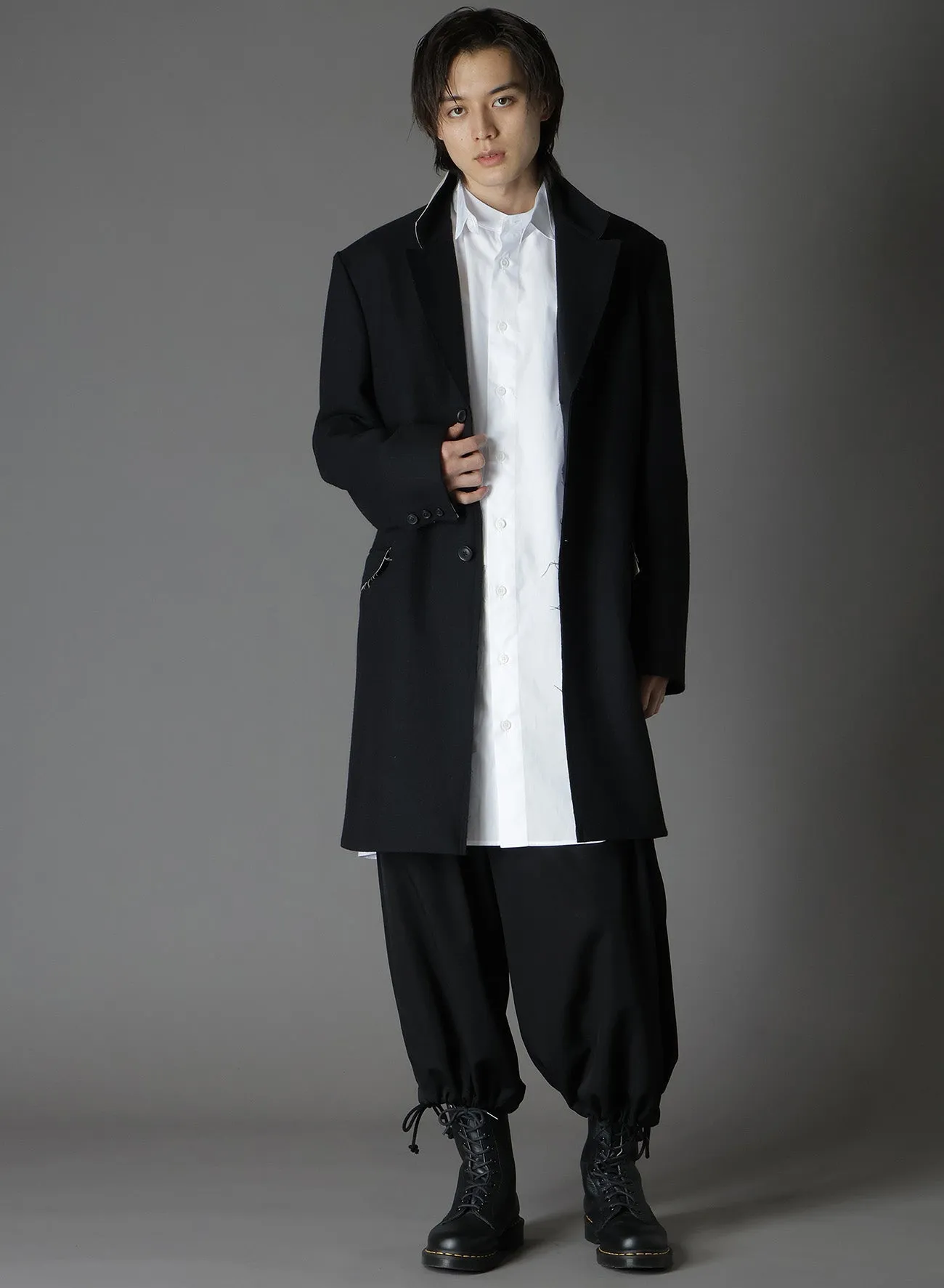 WOOL/NYLON FLANNEL TRIMMED LONG JACKET sold by Yohji Yamamoto product image thumbnail 3