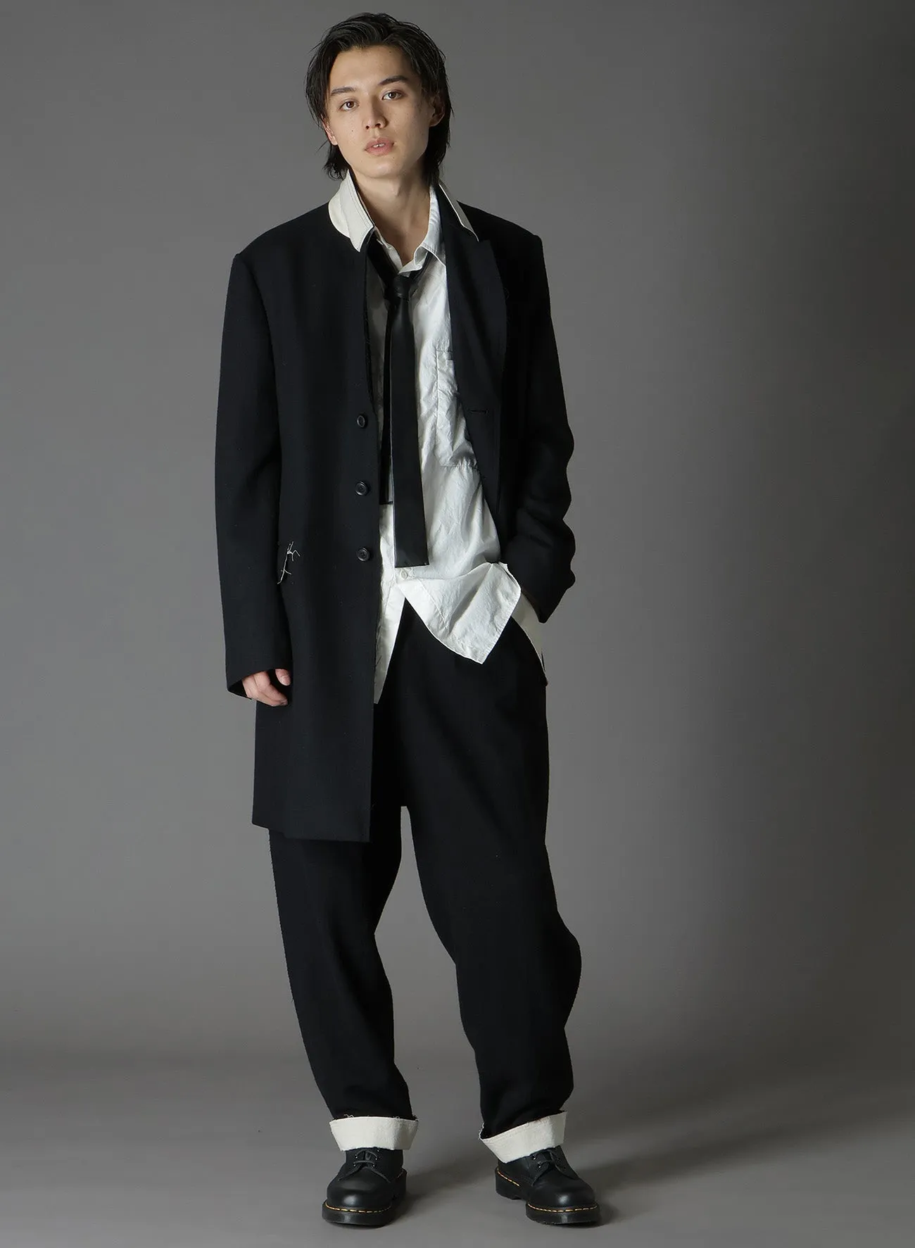 WOOL/NYLON FLANNEL TRIMMED LONG JACKET sold by Yohji Yamamoto product image thumbnail 2