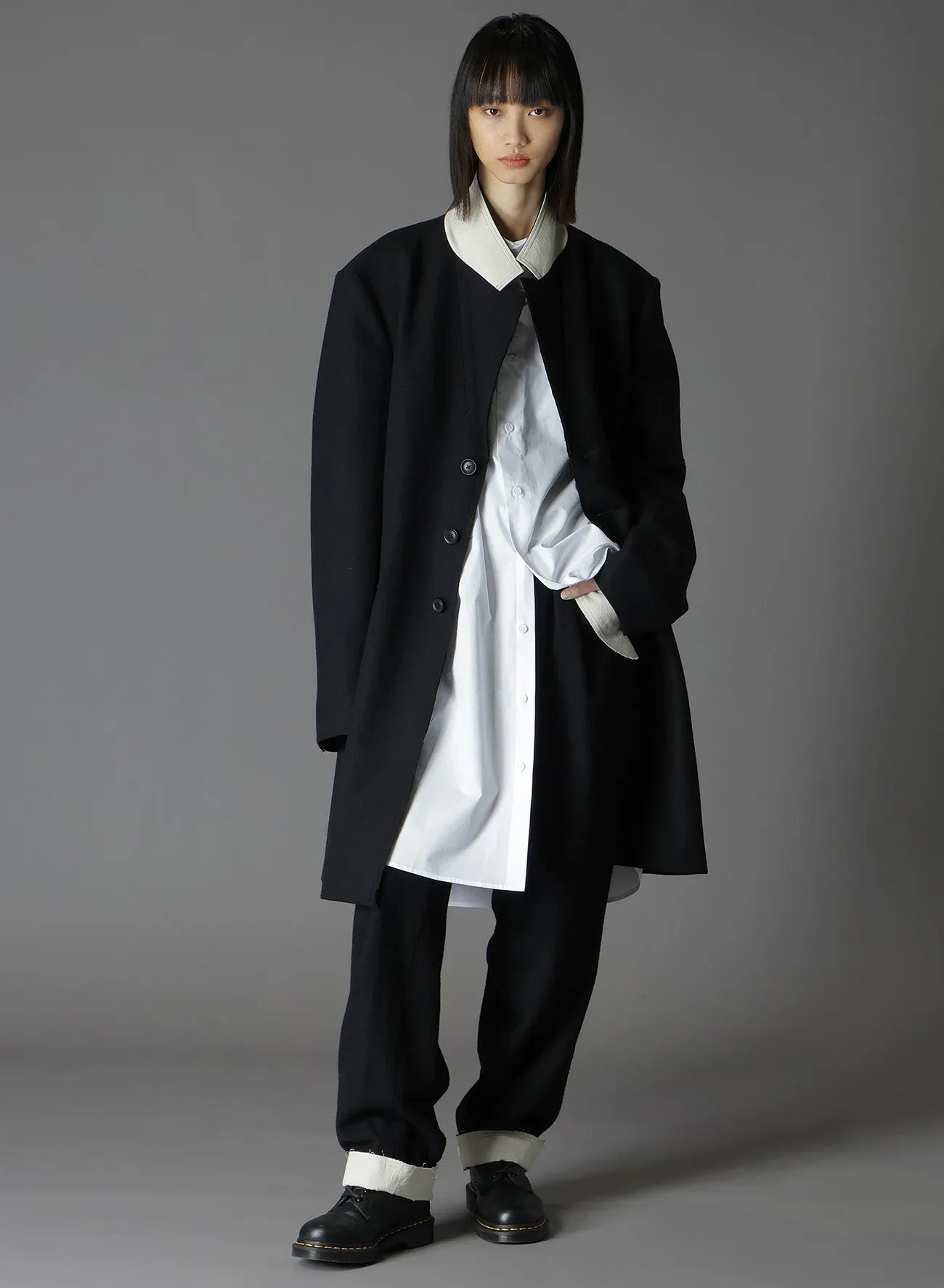 WOOL/NYLON FLANNEL TRIMMED LONG JACKET sold by Yohji Yamamoto product image thumbnail 4