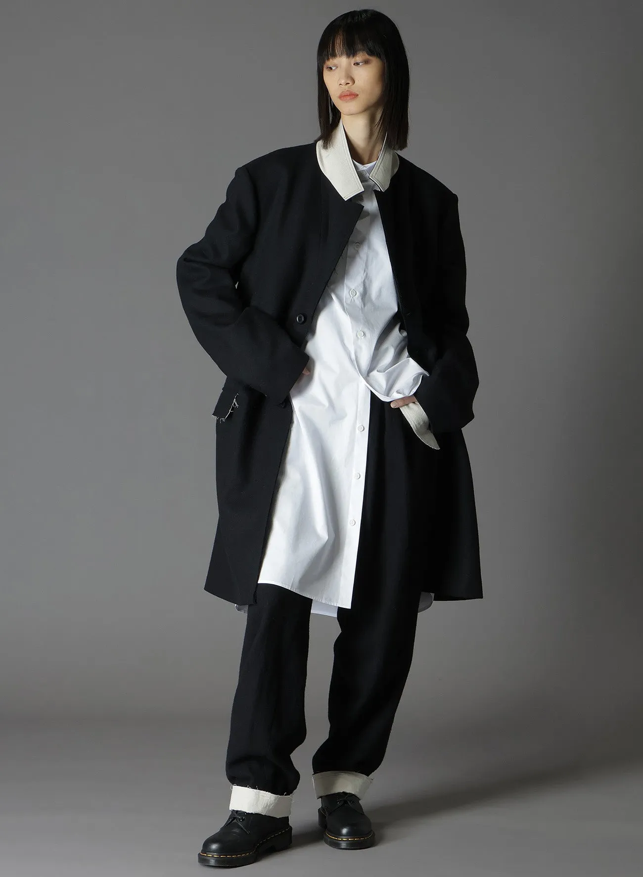 WOOL/NYLON FLANNEL TRIMMED LONG JACKET sold by Yohji Yamamoto product image thumbnail 5