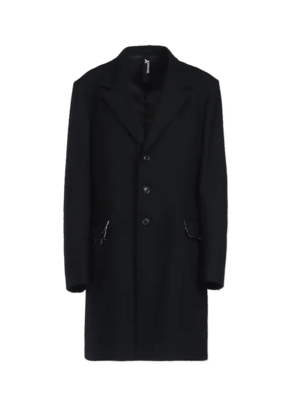 WOOL/NYLON FLANNEL TRIMMED LONG JACKET sold by Yohji Yamamoto