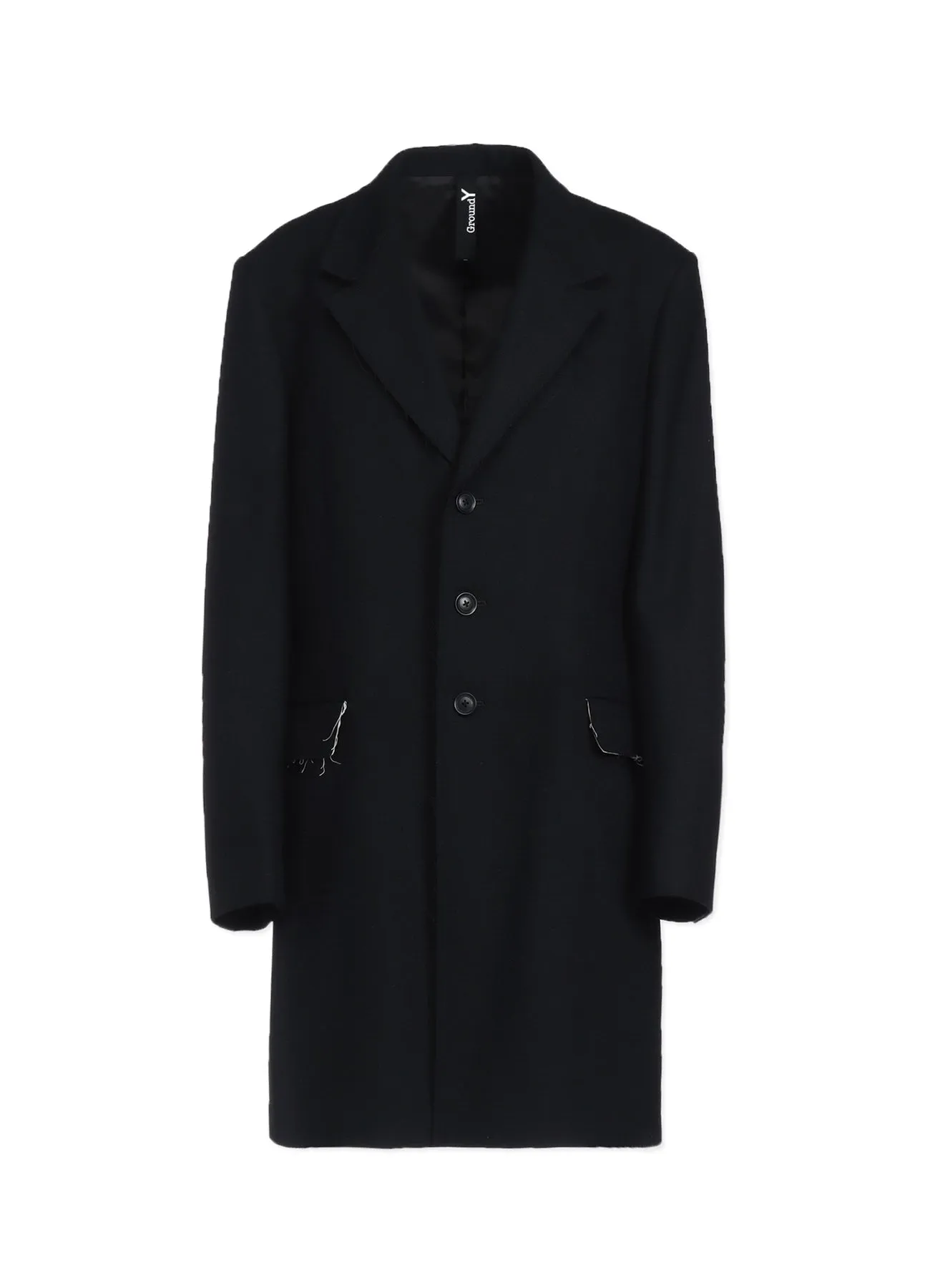 WOOL/NYLON FLANNEL TRIMMED LONG JACKET sold by Yohji Yamamoto