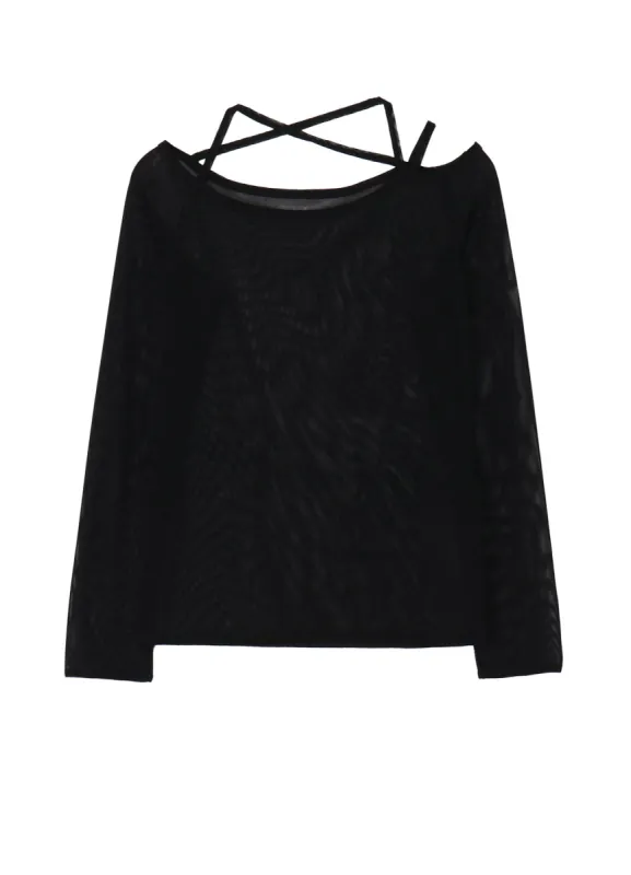 TULLE STRING DETAIL LONG SLEEVE T-SHIRT sold by Yohji Yamamoto