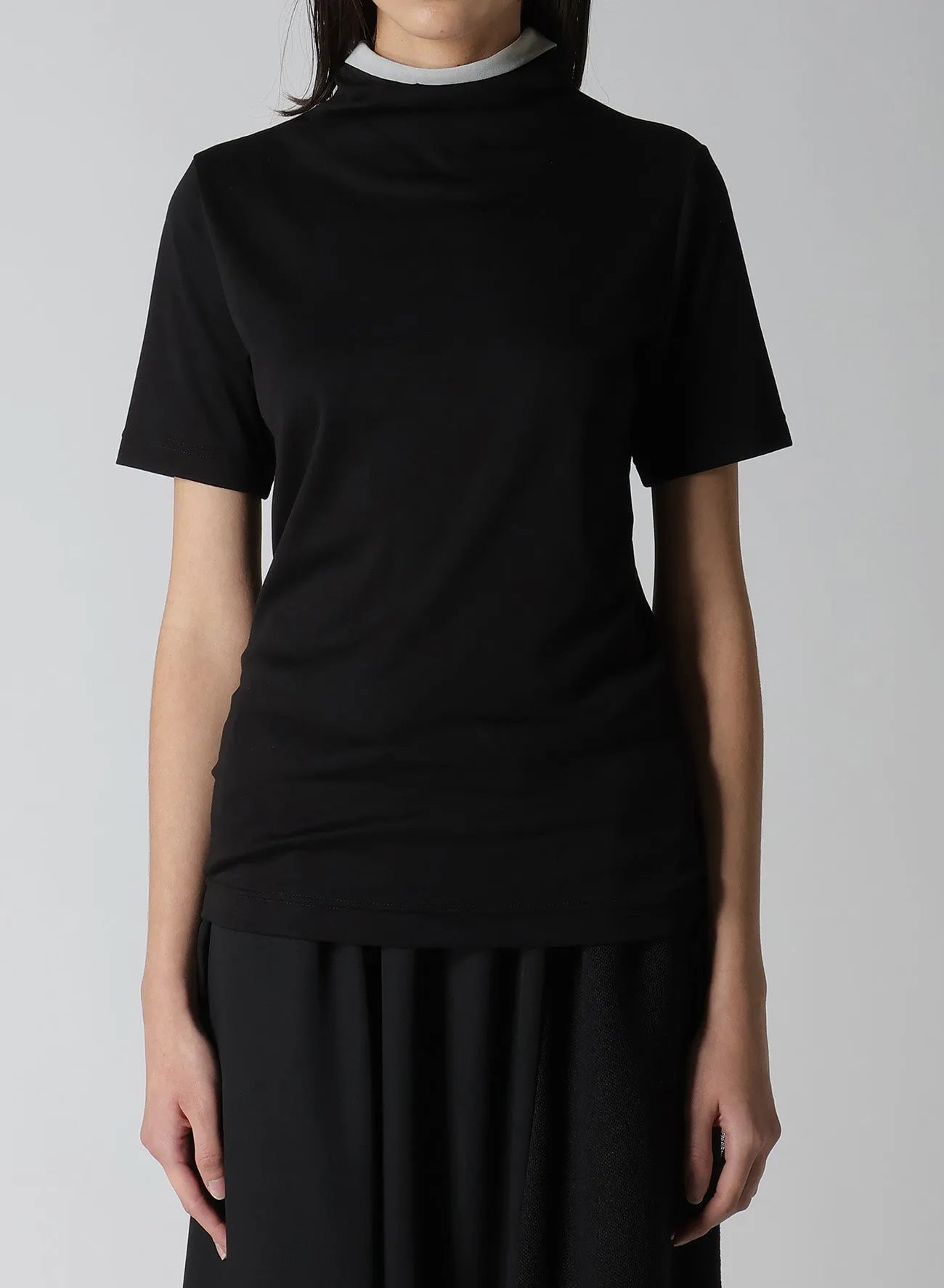 COTTON FRAISE/POLYESTER GAUZE HIGH NECK HALF SLEEVE T sold by Yohji Yamamoto product image thumbnail 4