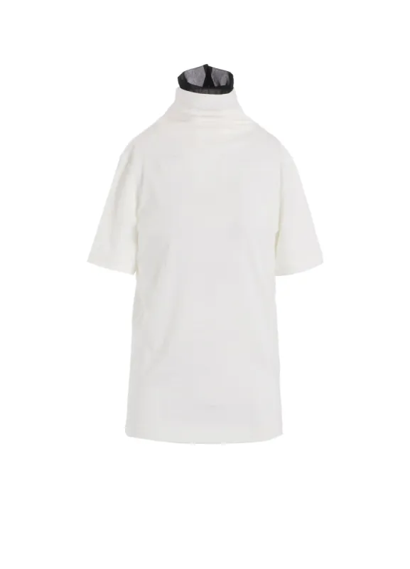 COTTON FRAISE/POLYESTER GAUZE HIGH NECK HALF SLEEVE T sold by Yohji Yamamoto