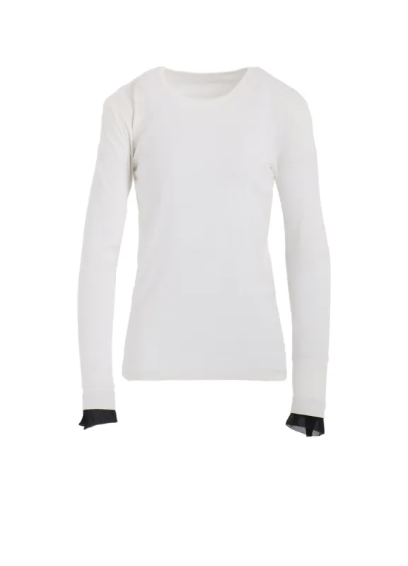 COTTON FRAISE/POLYESTER GAUZE DOUBLED CUFF ROUND NECK T sold by Yohji Yamamoto
