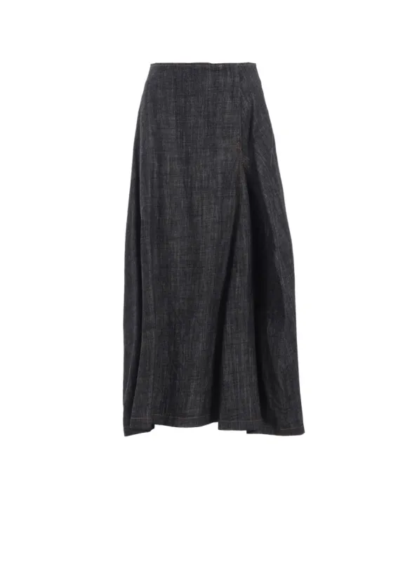 8OZ DENIM PANEL TUCKED FLARE SKIRT sold by Yohji Yamamoto