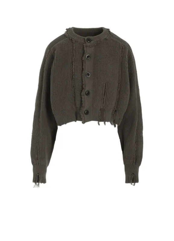 COTTON CREWNECK DISTRESSED KNIT CARDIGAN sold by Yohji Yamamoto