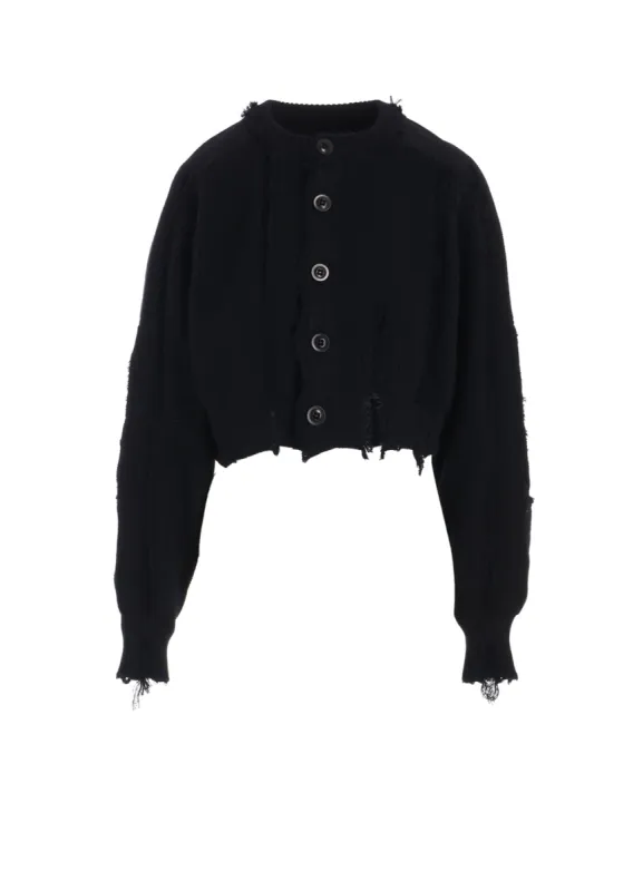 COTTON CREWNECK DISTRESSED KNIT CARDIGAN sold by Yohji Yamamoto