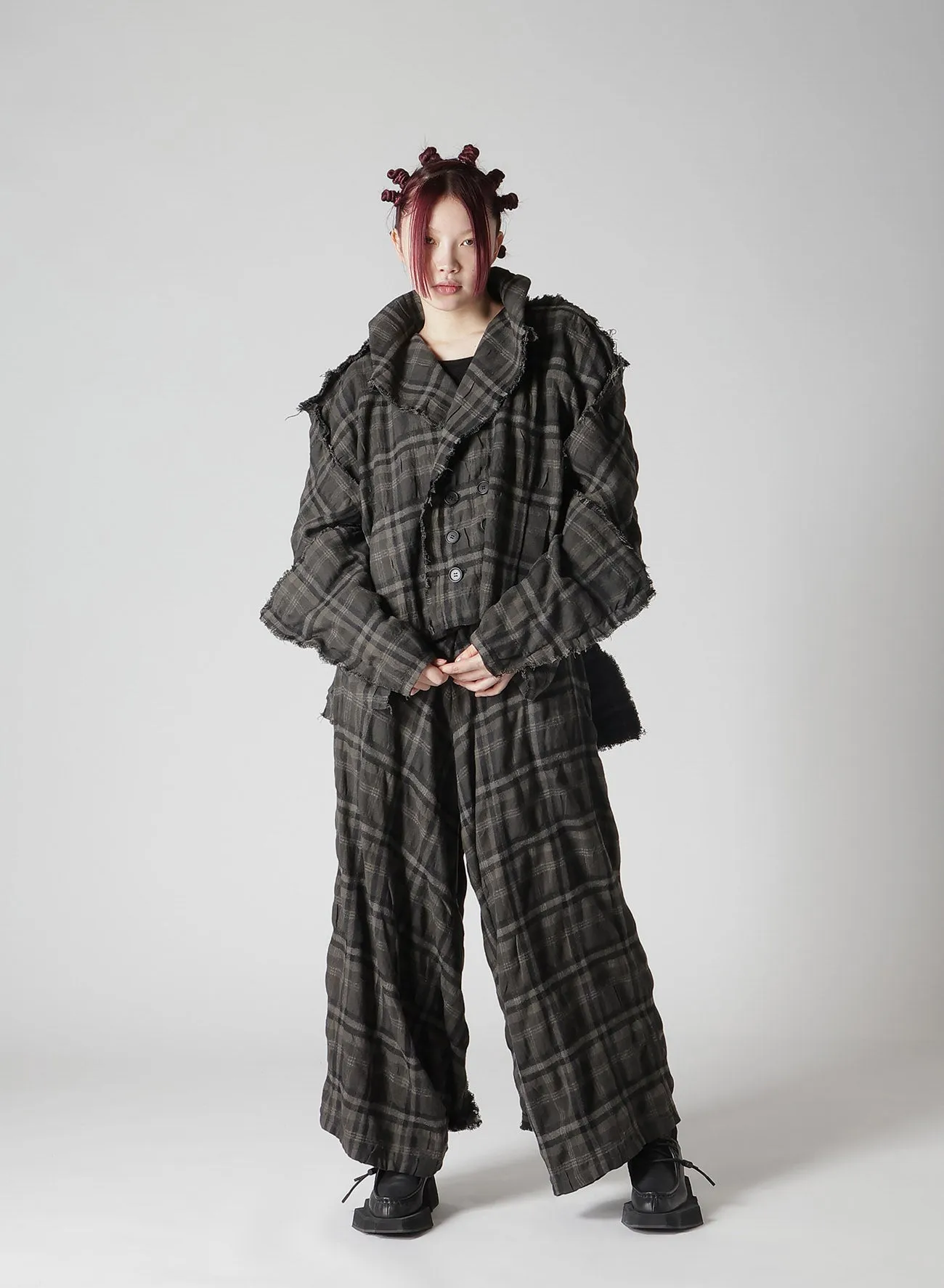 INK DYEING PLAID BOX JACKET B sold by Yohji Yamamoto product image thumbnail 5