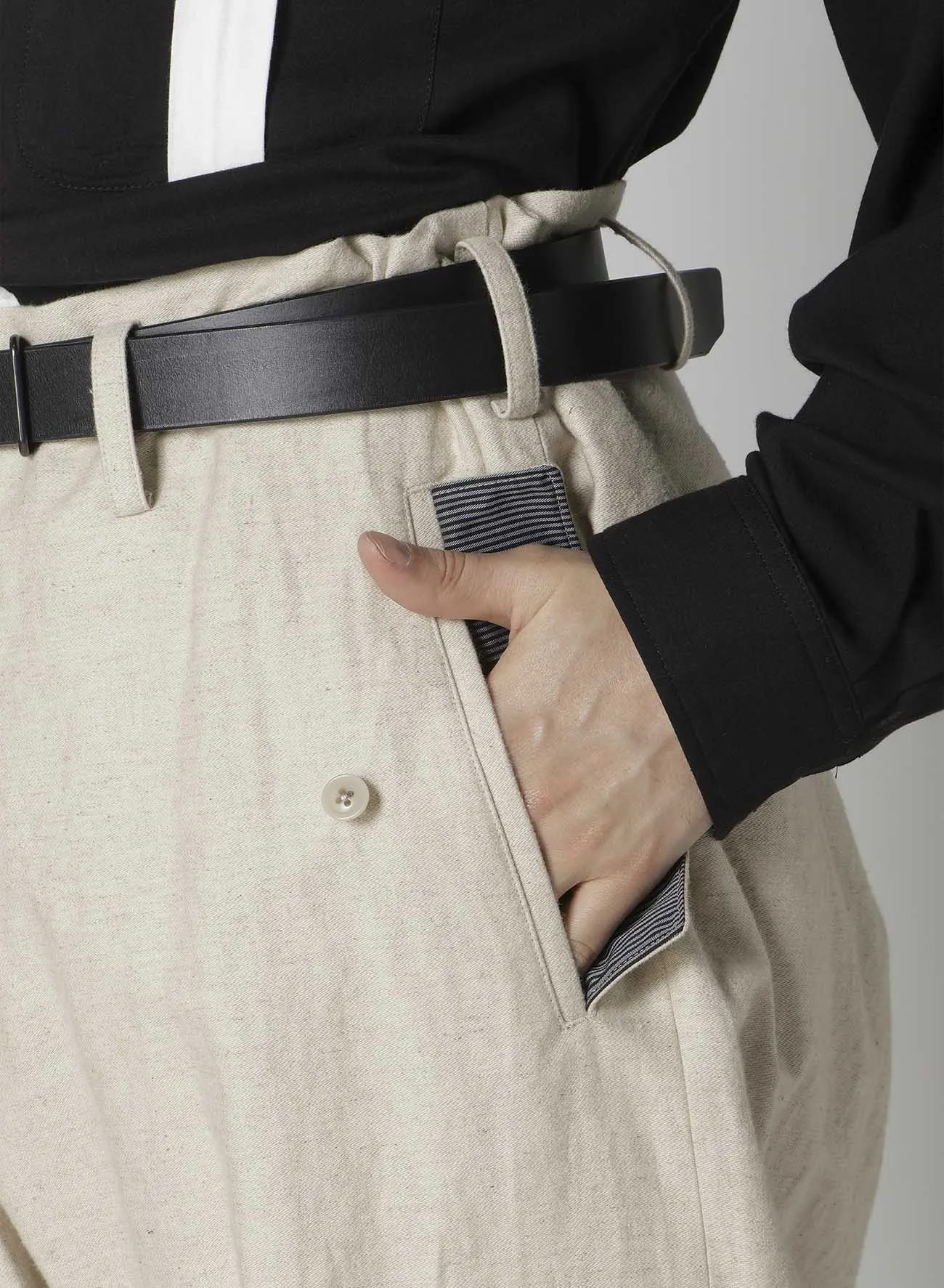 COTTON LINEN DOUBLE SATIN PANTS WITH FLAP POCKET sold by Yohji Yamamoto product image thumbnail 4