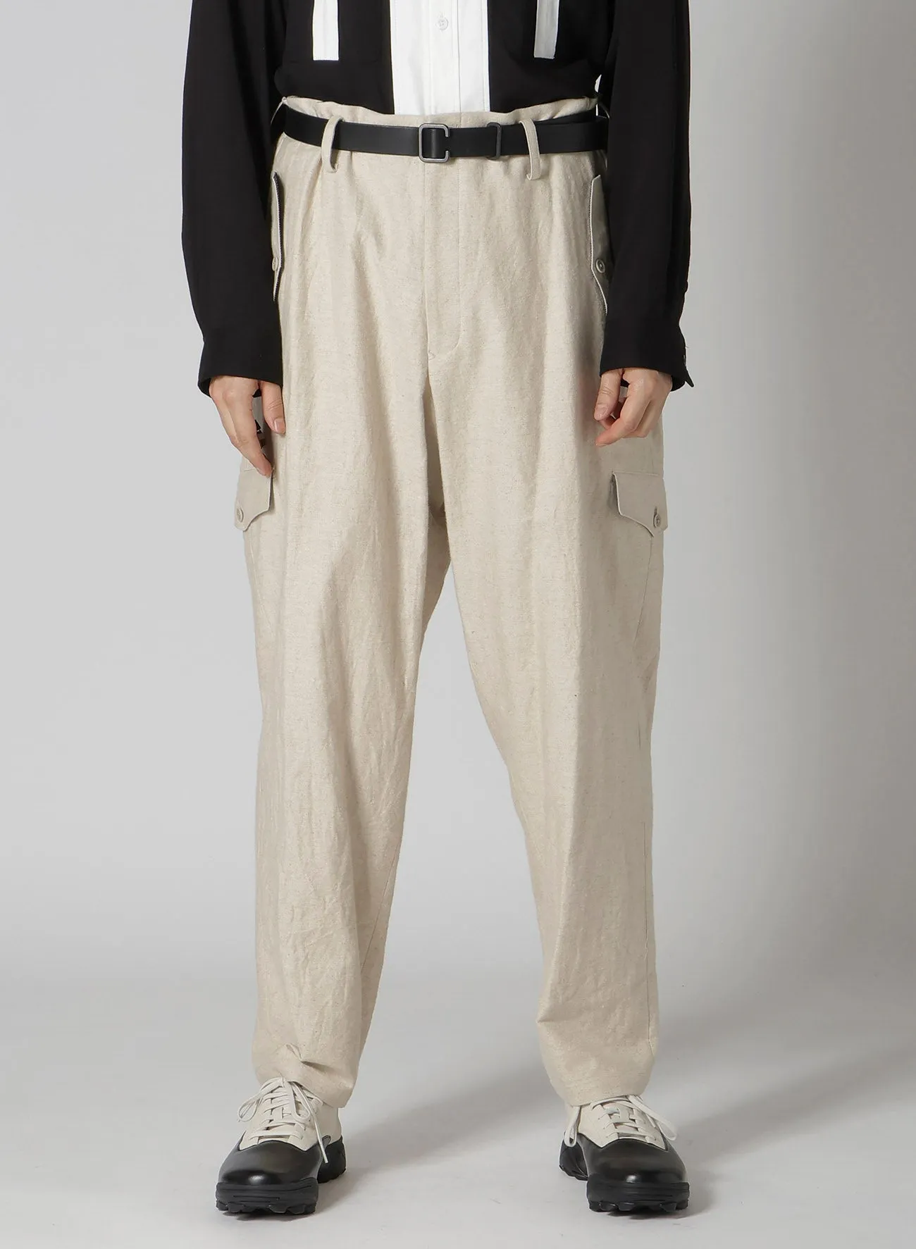 COTTON LINEN DOUBLE SATIN PANTS WITH FLAP POCKET sold by Yohji Yamamoto product image thumbnail 2