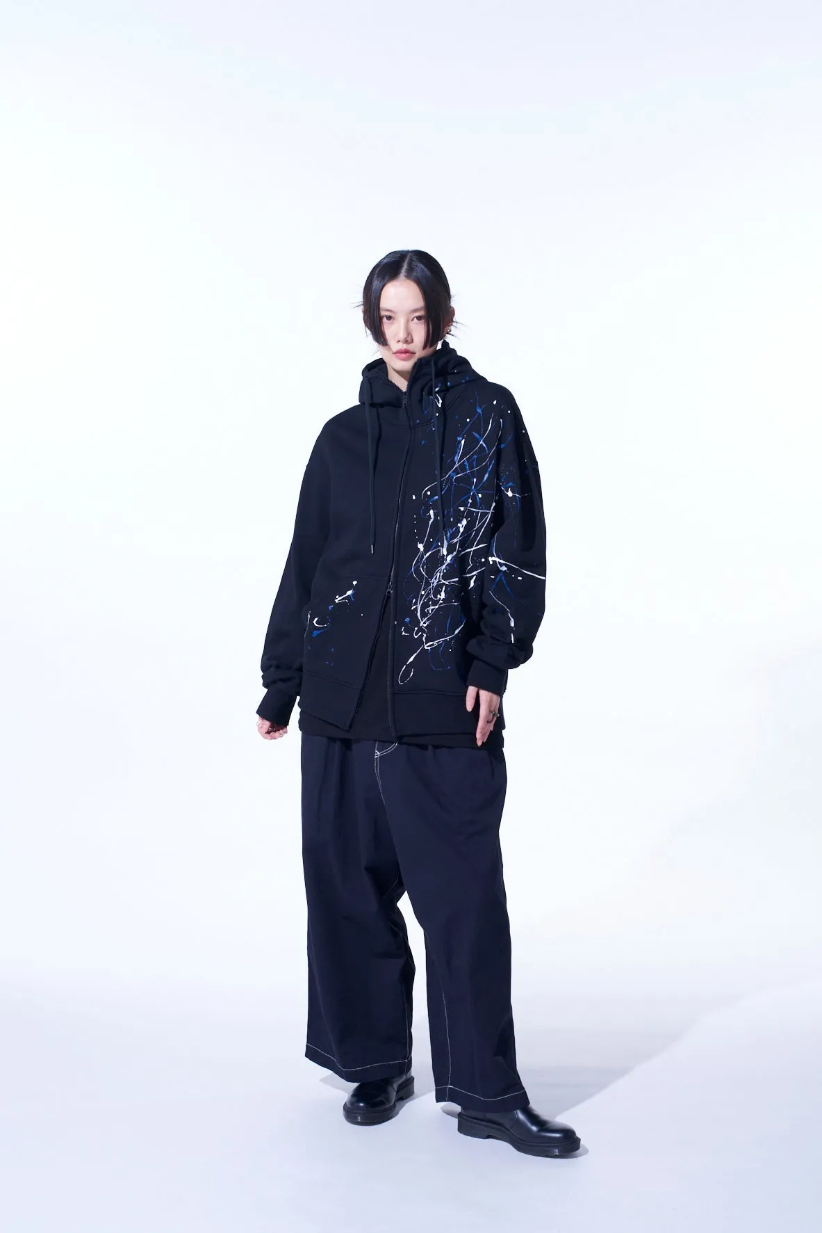 FRENCH TERRY SPLASH PAINTED ZIP-UP HOODIE BLUE sold by Yohji Yamamoto product image thumbnail 2