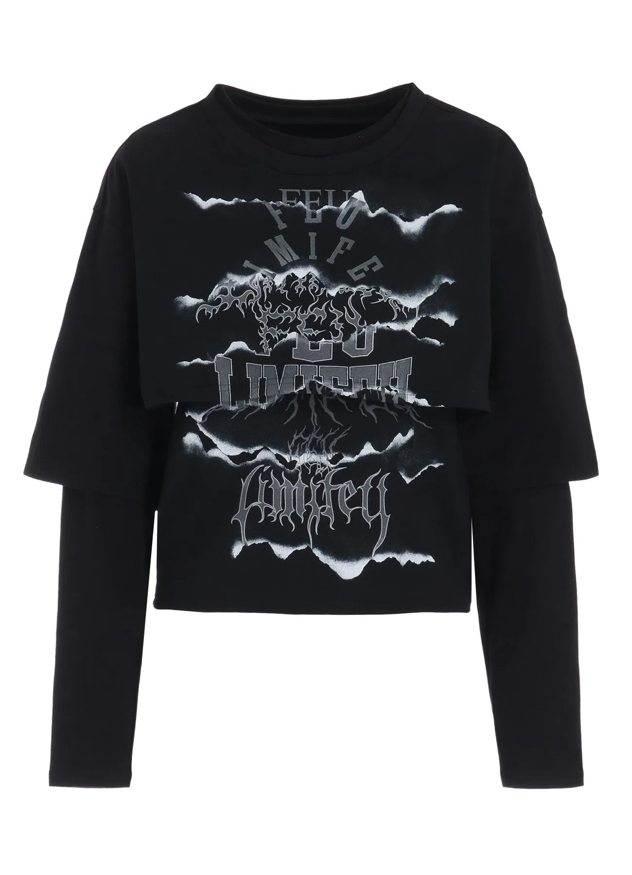 LOGO COLLAGE PRINTED LAYERED SEPARATE LONG SLEEVE T-SHIRT sold by Yohji Yamamoto product image thumbnail 2