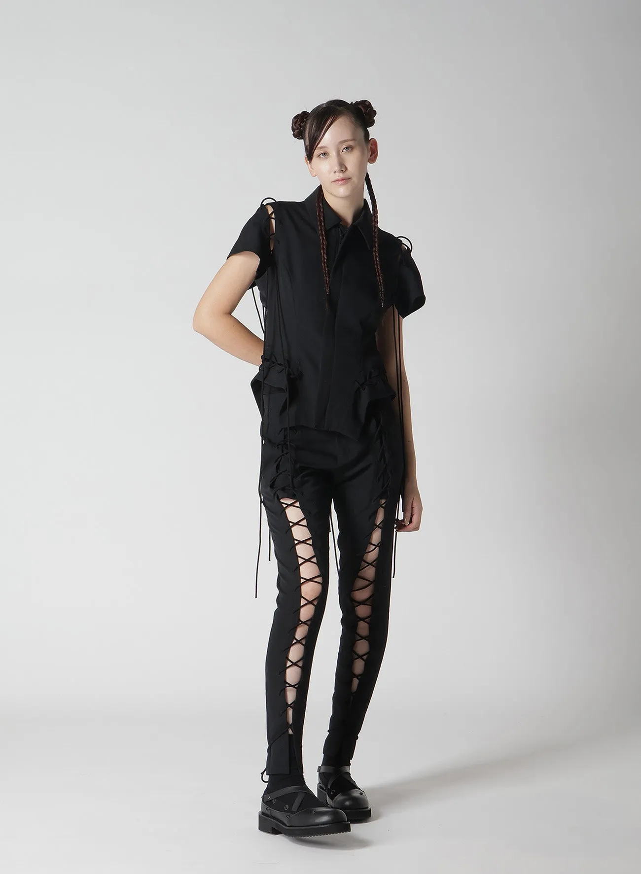 WOOL GABARDINE LACE-UP PANTS sold by Yohji Yamamoto product image thumbnail 4