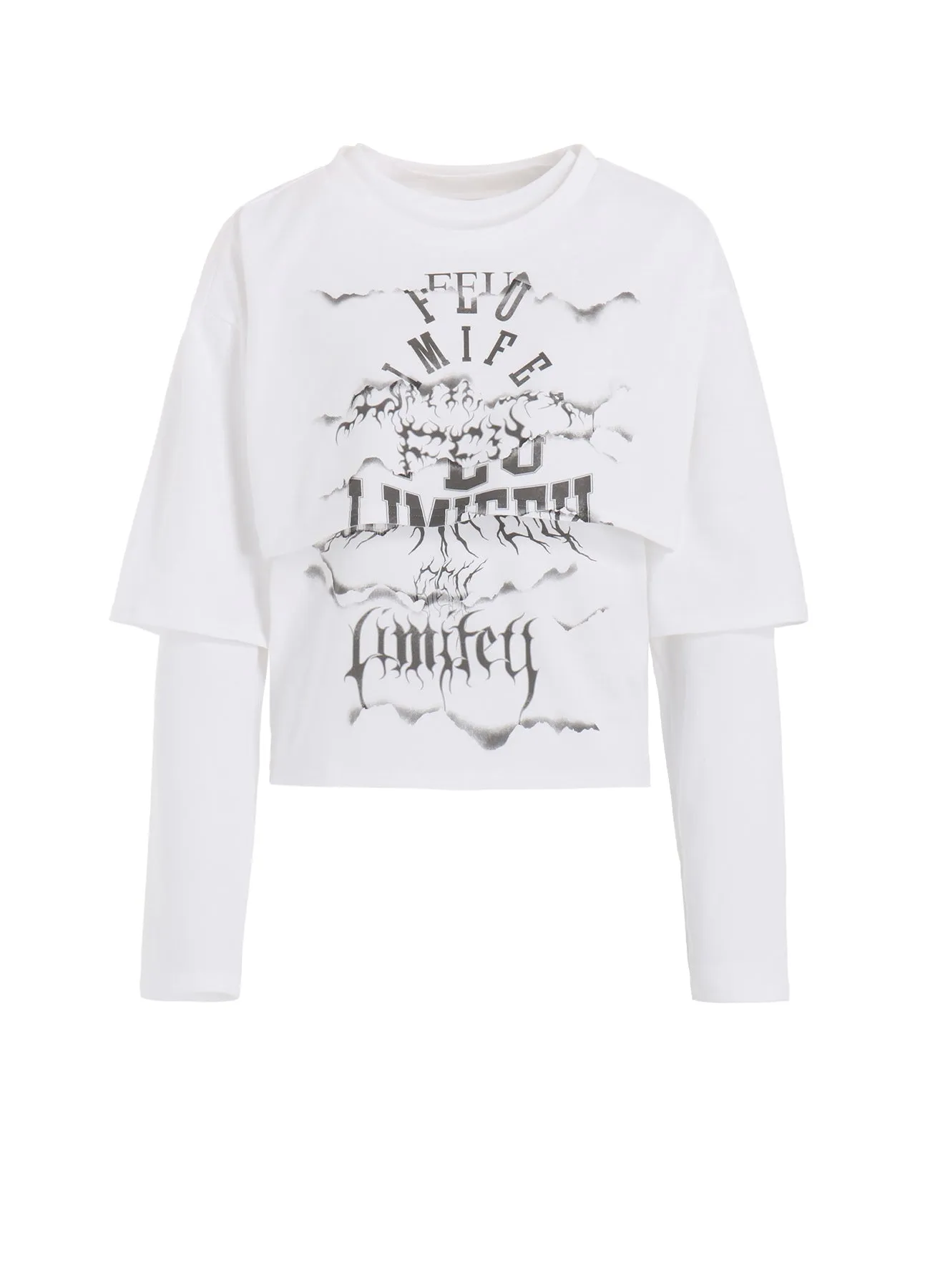 LOGO COLLAGE PRINTED LAYERED SEPARATE LONG SLEEVE T-SHIRT sold by Yohji Yamamoto