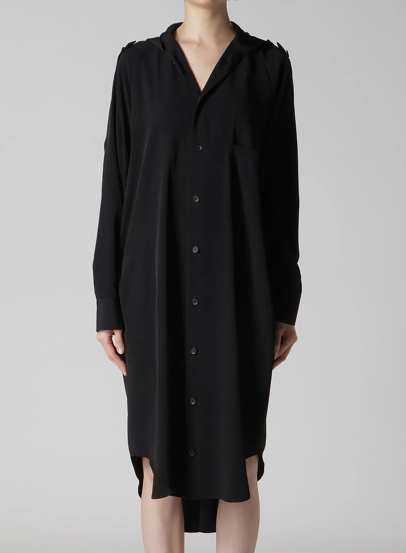 TA/PE CREPE DE CHINE HOODED DRESS sold by Yohji Yamamoto product image thumbnail 2