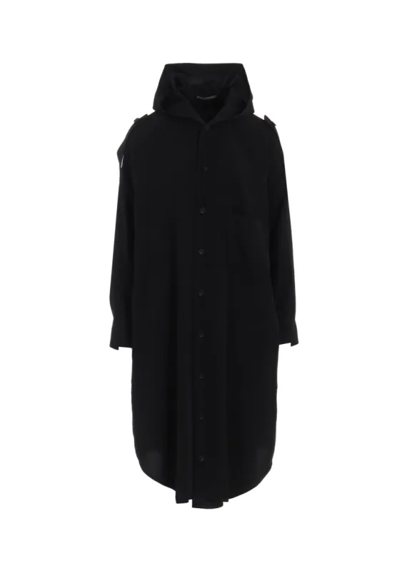TA/PE CREPE DE CHINE HOODED DRESS sold by Yohji Yamamoto