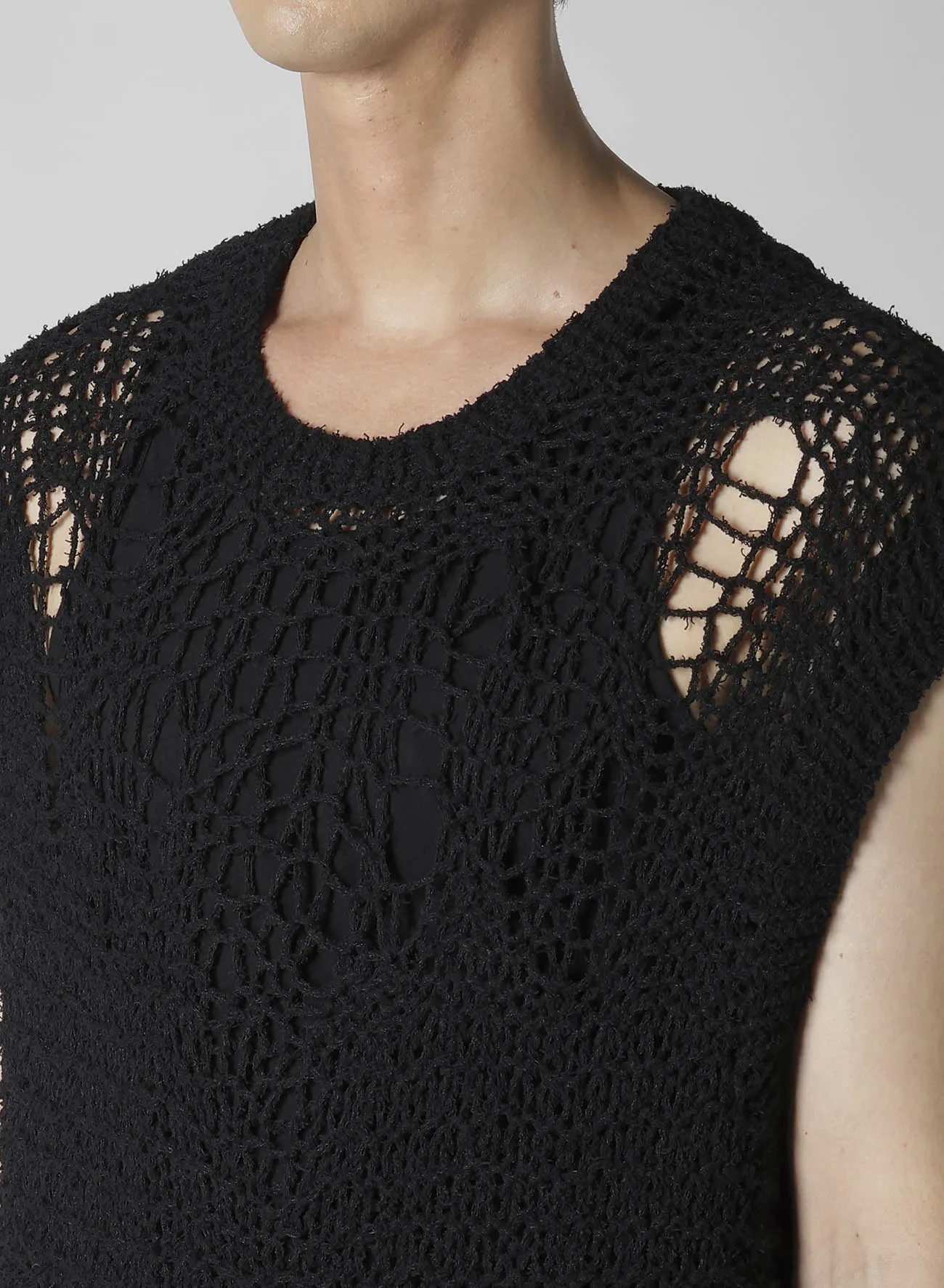 HAND KNITTED DAMAGE PROCESSED GARTER ROUND NECK VEST sold by Yohji Yamamoto product image thumbnail 5