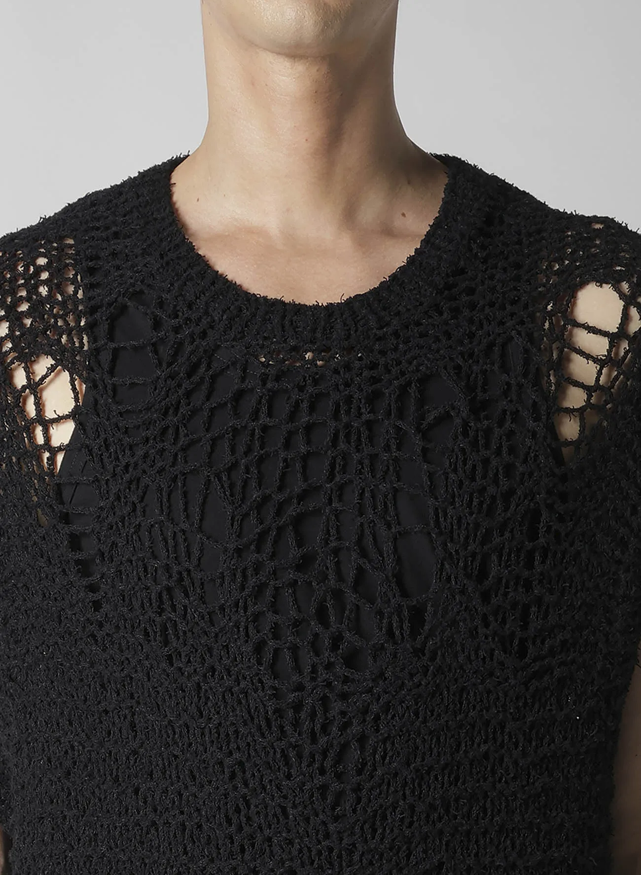HAND KNITTED DAMAGE PROCESSED GARTER ROUND NECK VEST sold by Yohji Yamamoto product image thumbnail 4