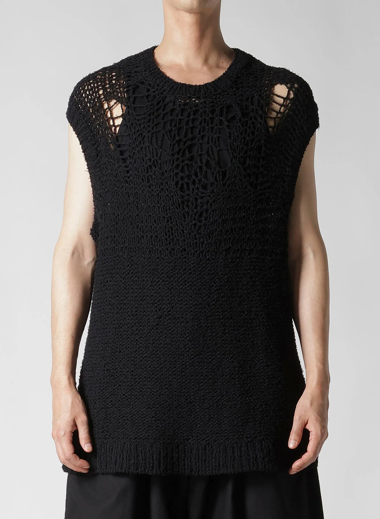 HAND KNITTED DAMAGE PROCESSED GARTER ROUND NECK VEST sold by Yohji Yamamoto product image thumbnail 2