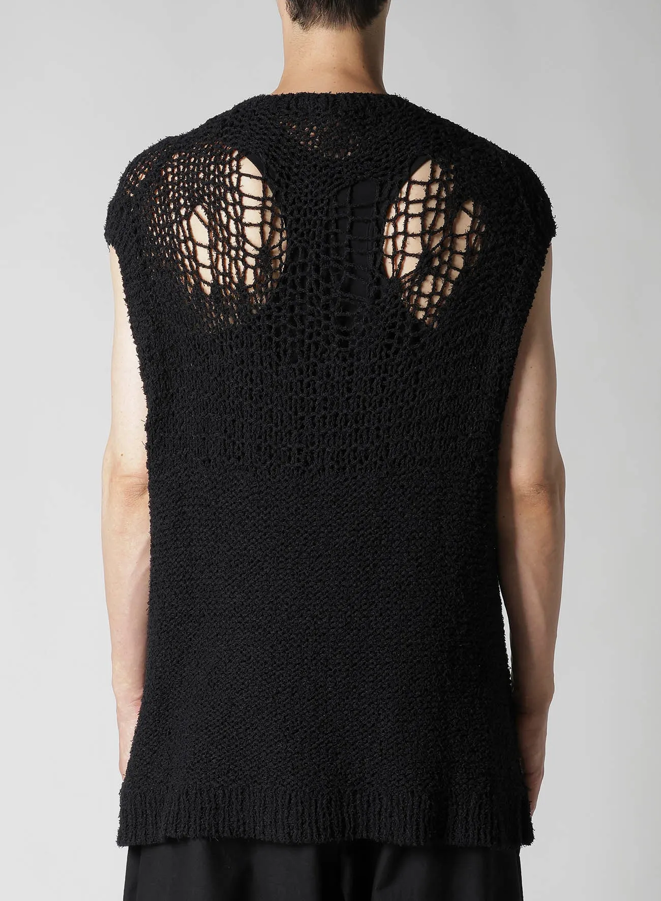 HAND KNITTED DAMAGE PROCESSED GARTER ROUND NECK VEST sold by Yohji Yamamoto product image thumbnail 3