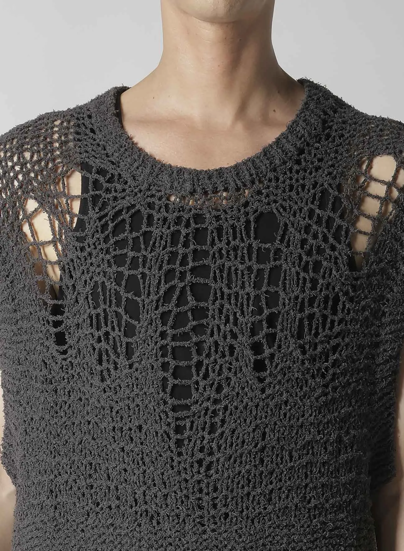 HAND KNITTED DAMAGE PROCESSED GARTER ROUND NECK VEST sold by Yohji Yamamoto product image thumbnail 4