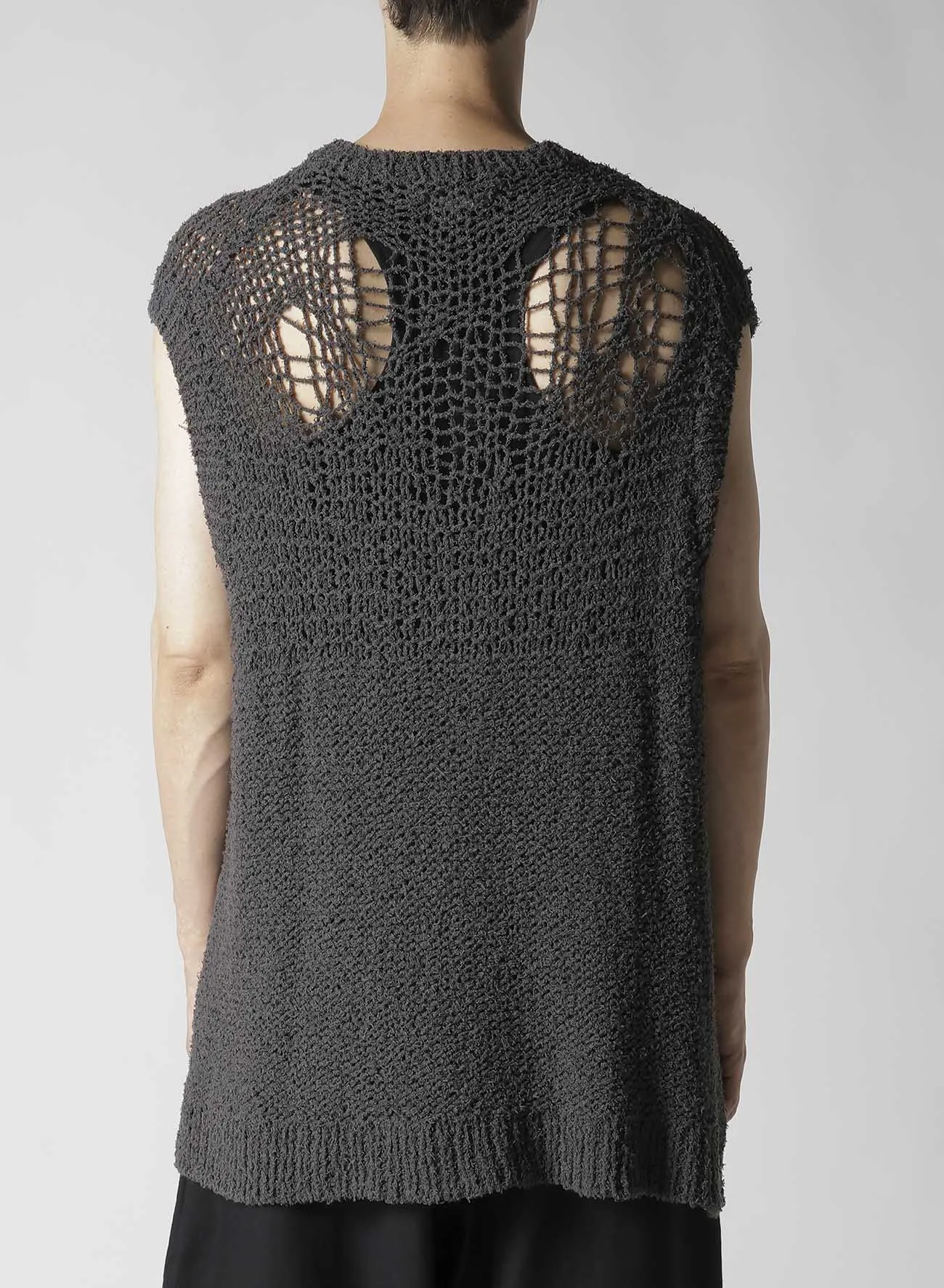 HAND KNITTED DAMAGE PROCESSED GARTER ROUND NECK VEST sold by Yohji Yamamoto product image thumbnail 3