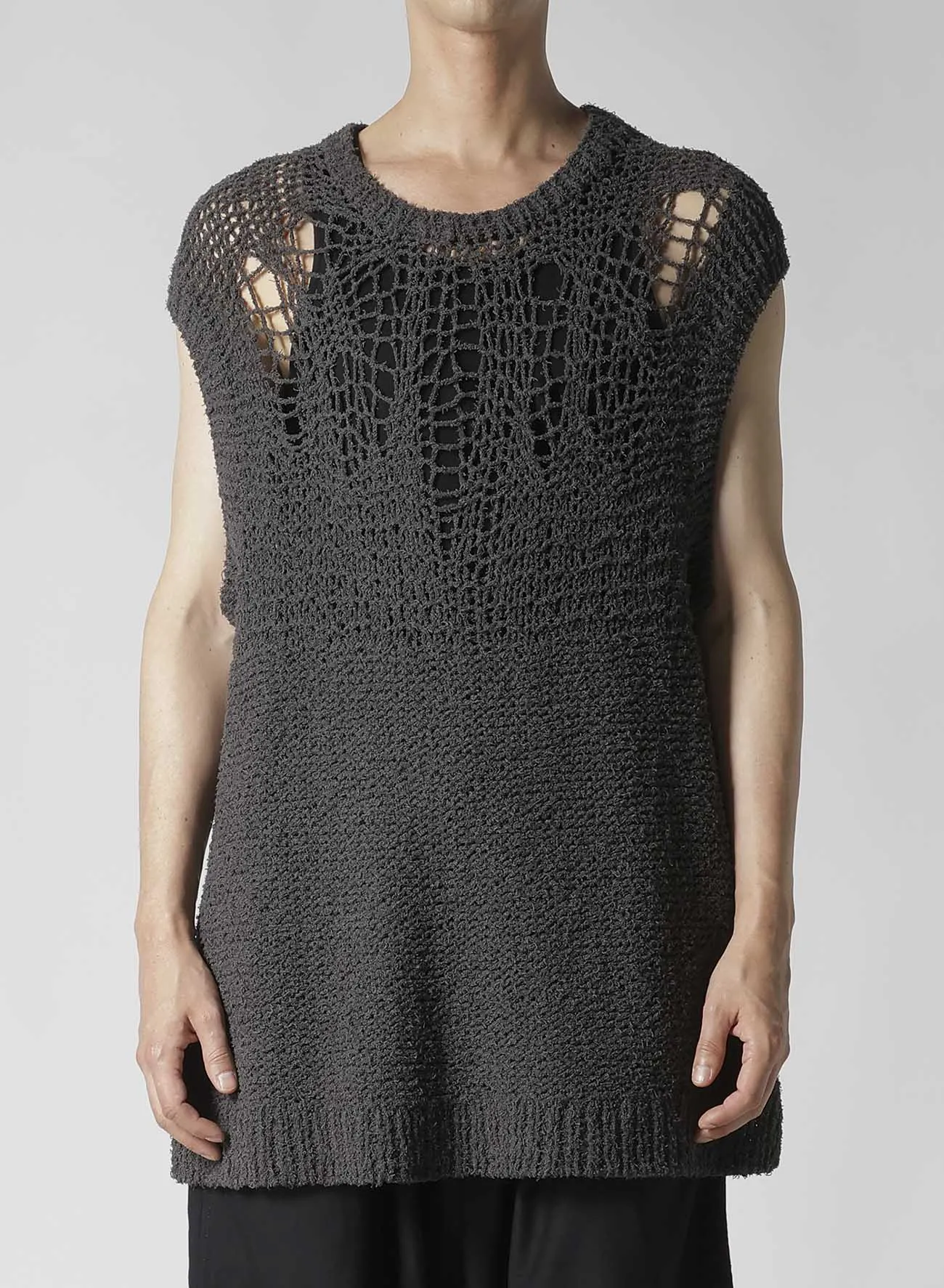 HAND KNITTED DAMAGE PROCESSED GARTER ROUND NECK VEST sold by Yohji Yamamoto product image thumbnail 2