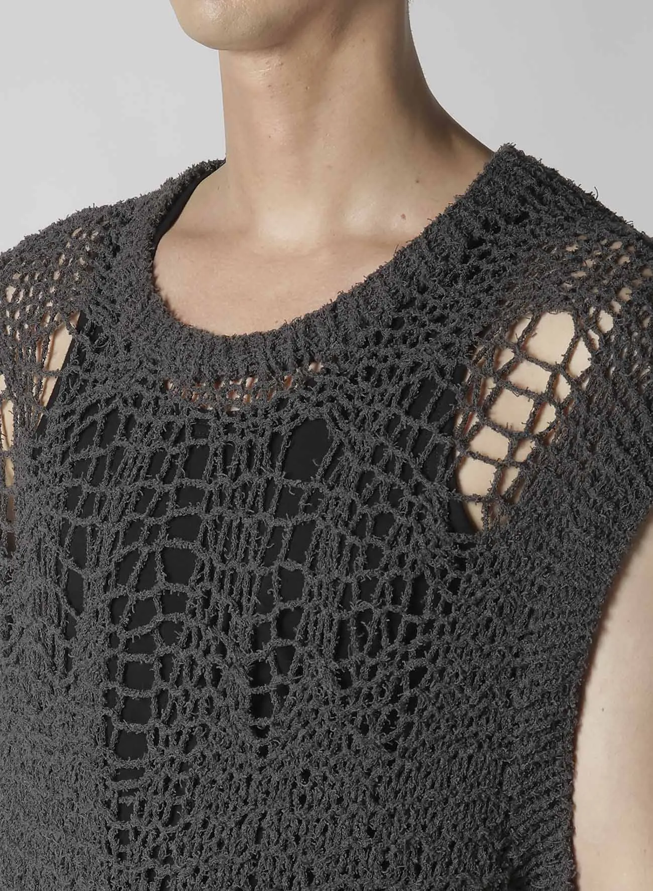 HAND KNITTED DAMAGE PROCESSED GARTER ROUND NECK VEST sold by Yohji Yamamoto product image thumbnail 5
