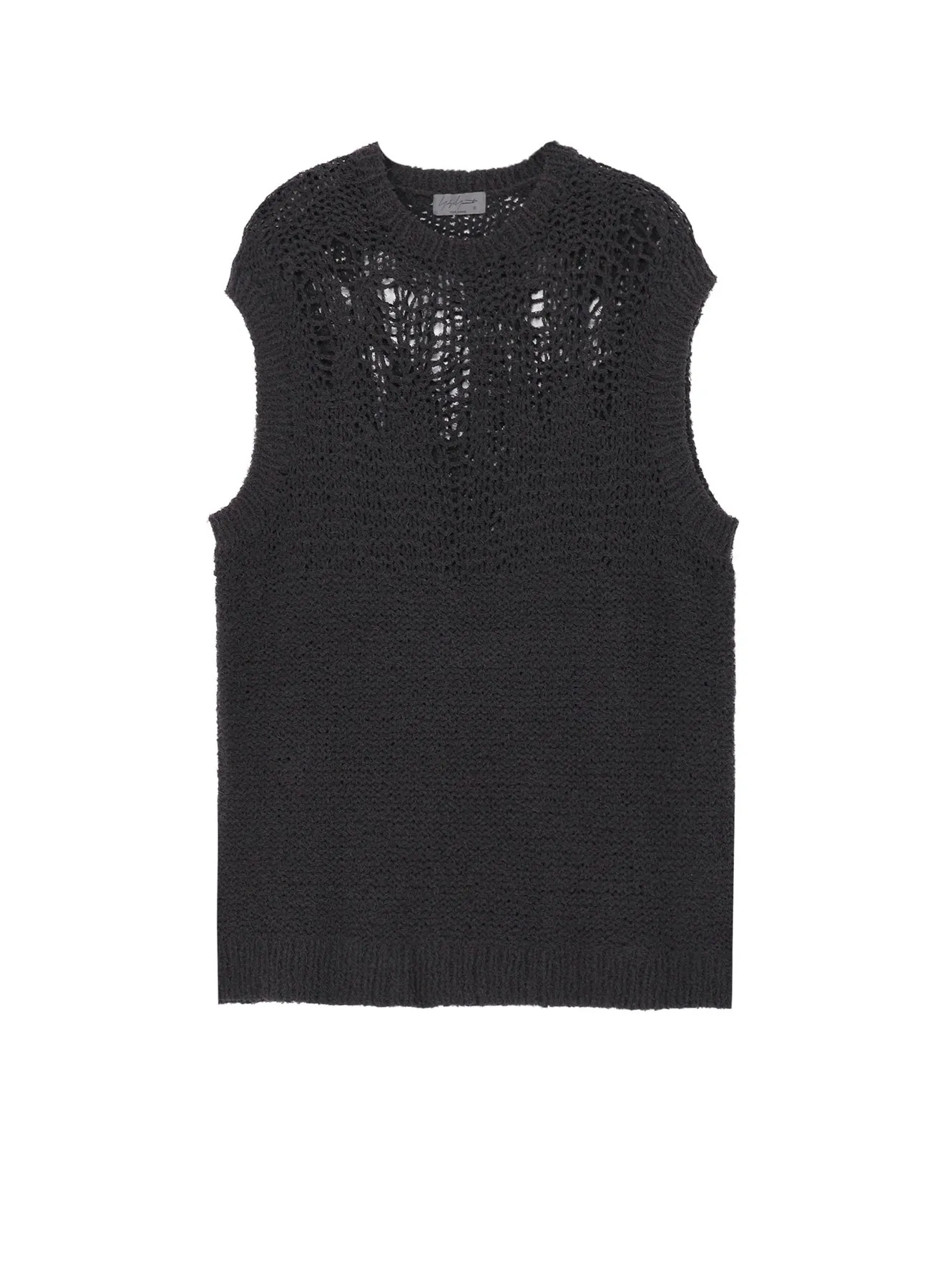 HAND KNITTED DAMAGE PROCESSED GARTER ROUND NECK VEST sold by Yohji Yamamoto