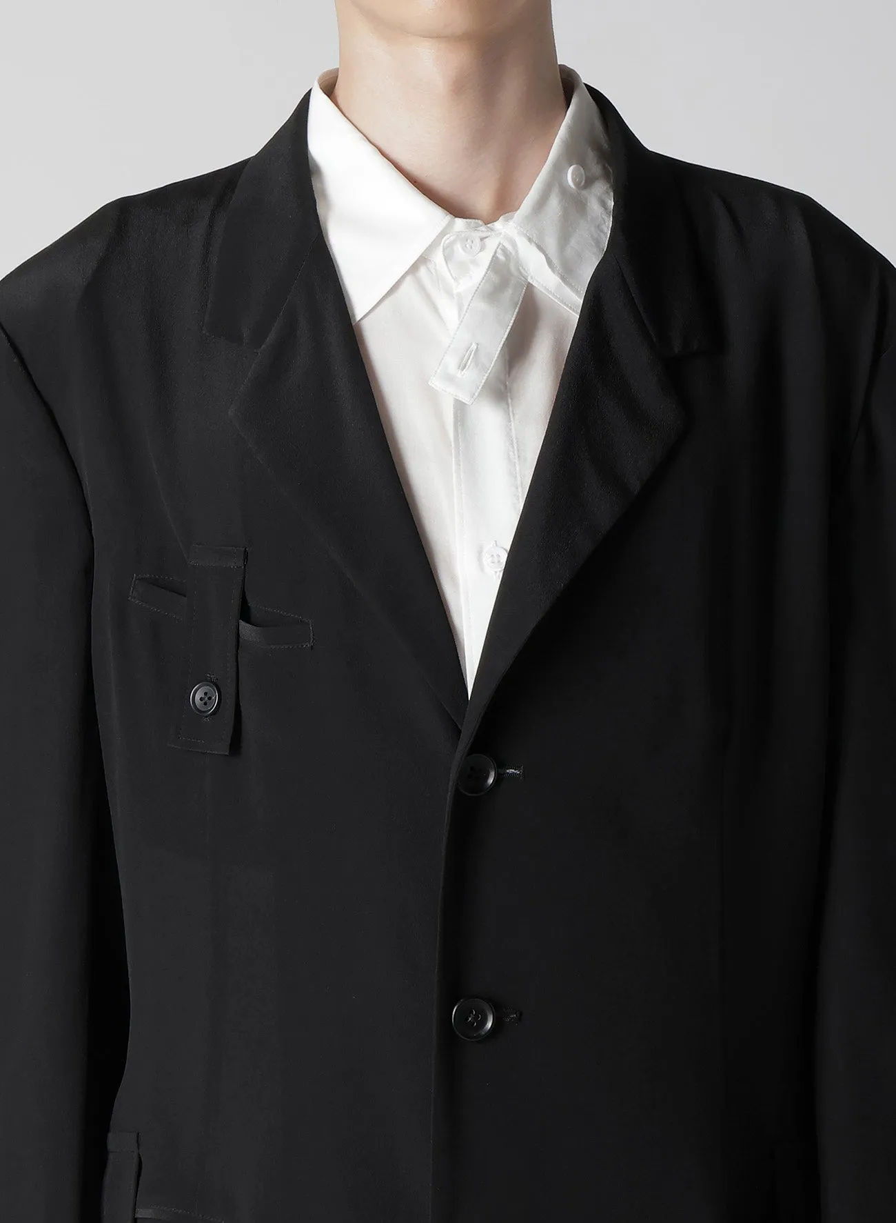 12M SILK DECINE TAB LONG JACKET sold by Yohji Yamamoto product image thumbnail 3