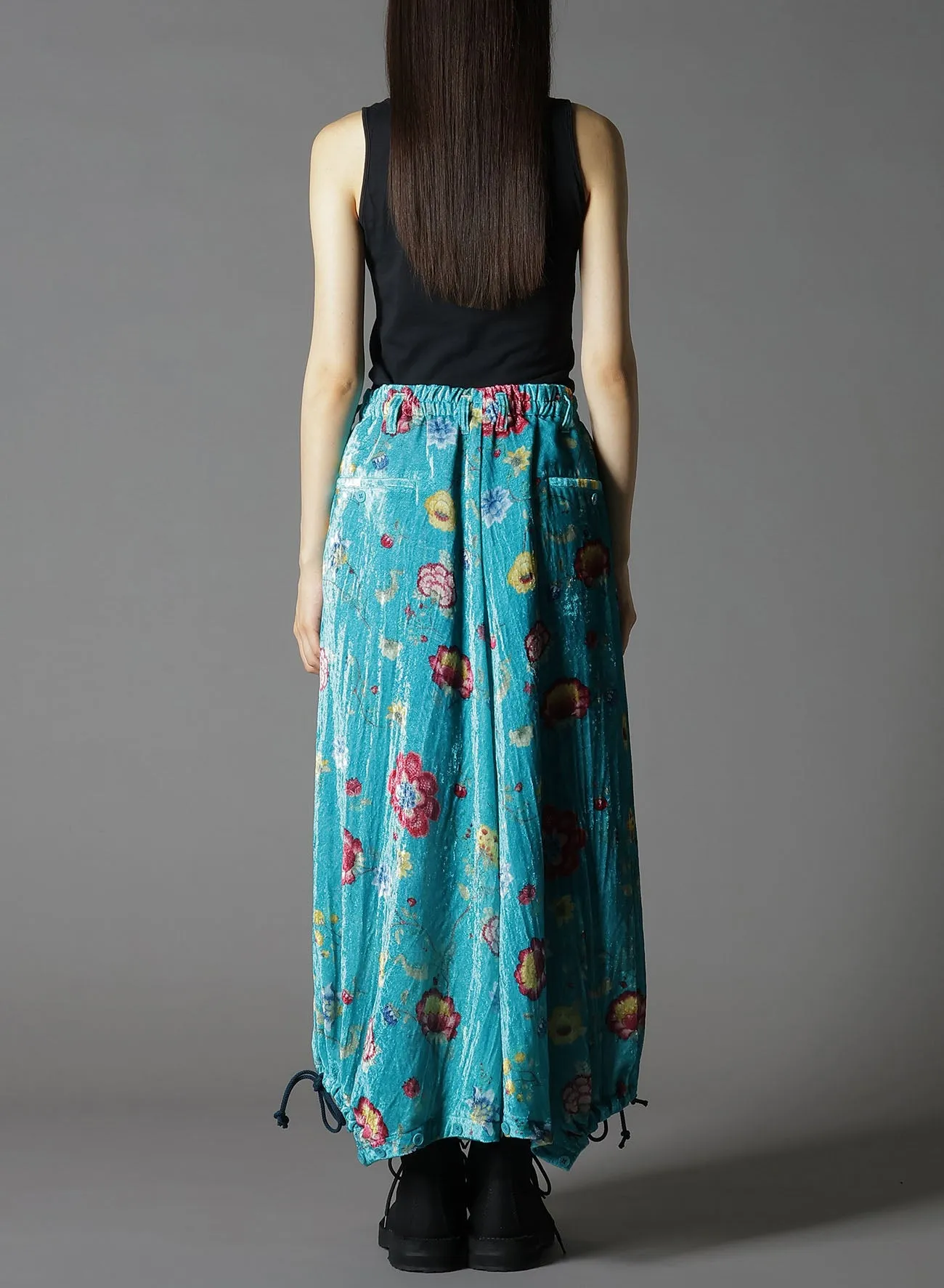 RAYON VELVET PRINT CHINESE FLOWER INSEAM BUTTON SAROUEL PANTS sold by Yohji Yamamoto product image thumbnail 4