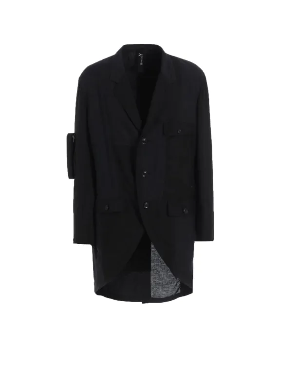 CUBISM PATCHWORK  PRODUCT DYED SWITCHING FRONT HEM WIDE CUT JACKET sold by Yohji Yamamoto